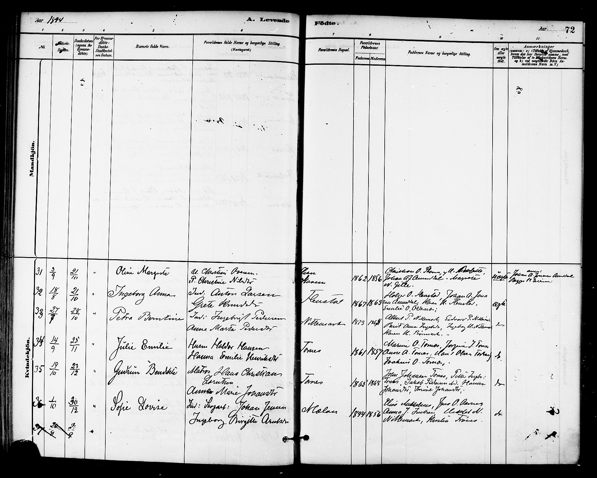 Ministerialprotokoller, klokkerbøker og fødselsregistre - Sør-Trøndelag, SAT/A-1456/655/L0680: Parish register (official) no. 655A09, 1880-1894, p. 72