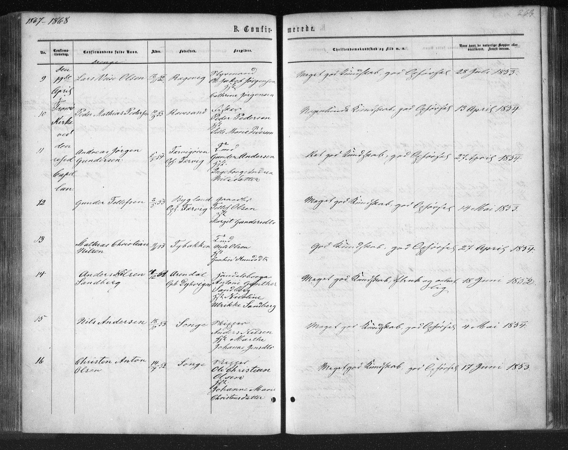 Tromøy sokneprestkontor, SAK/1111-0041/F/Fa/L0007: Parish register (official) no. A 7, 1864-1869, p. 263