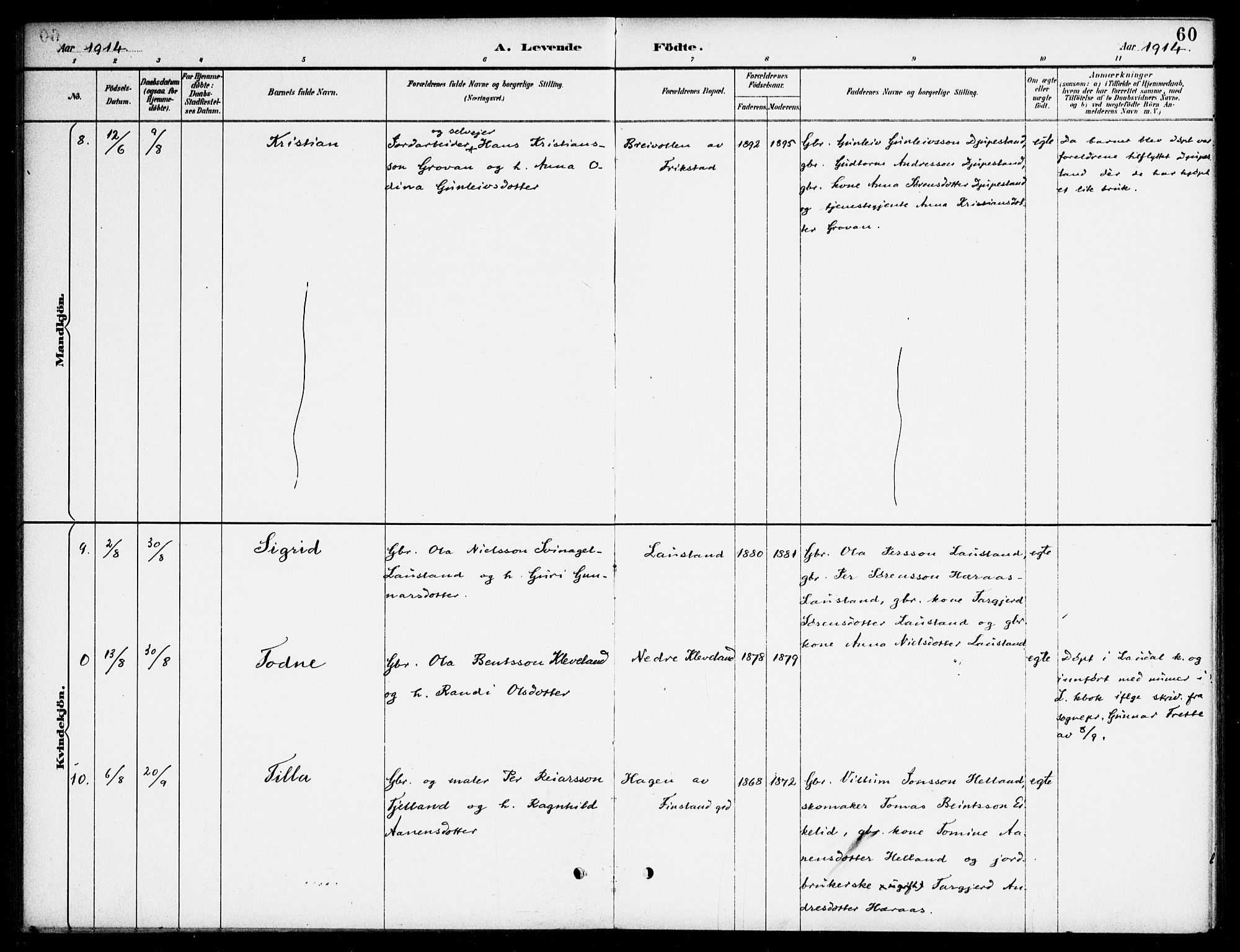 Bjelland sokneprestkontor, AV/SAK-1111-0005/F/Fa/Fab/L0004: Parish register (official) no. A 4, 1887-1920, p. 60