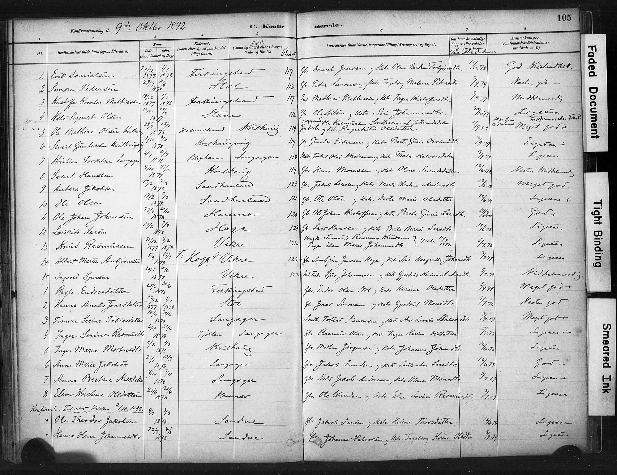 Skudenes sokneprestkontor, SAST/A -101849/H/Ha/Haa/L0010: Parish register (official) no. A 7, 1882-1912, p. 105
