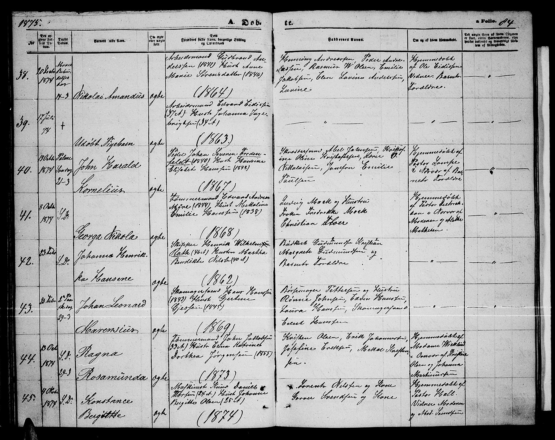 Tromsø sokneprestkontor/stiftsprosti/domprosti, AV/SATØ-S-1343/G/Gb/L0007klokker: Parish register (copy) no. 7, 1867-1875, p. 84