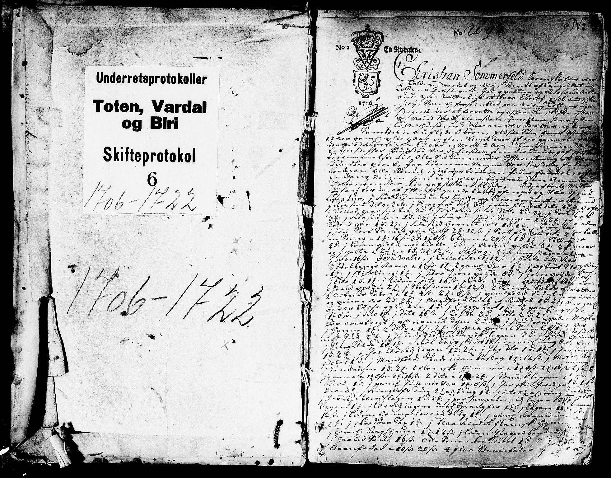 Toten tingrett, SAH/TING-006/J/Ja/L0006: Skifteprotokoll, 1706-1722, p. 1
