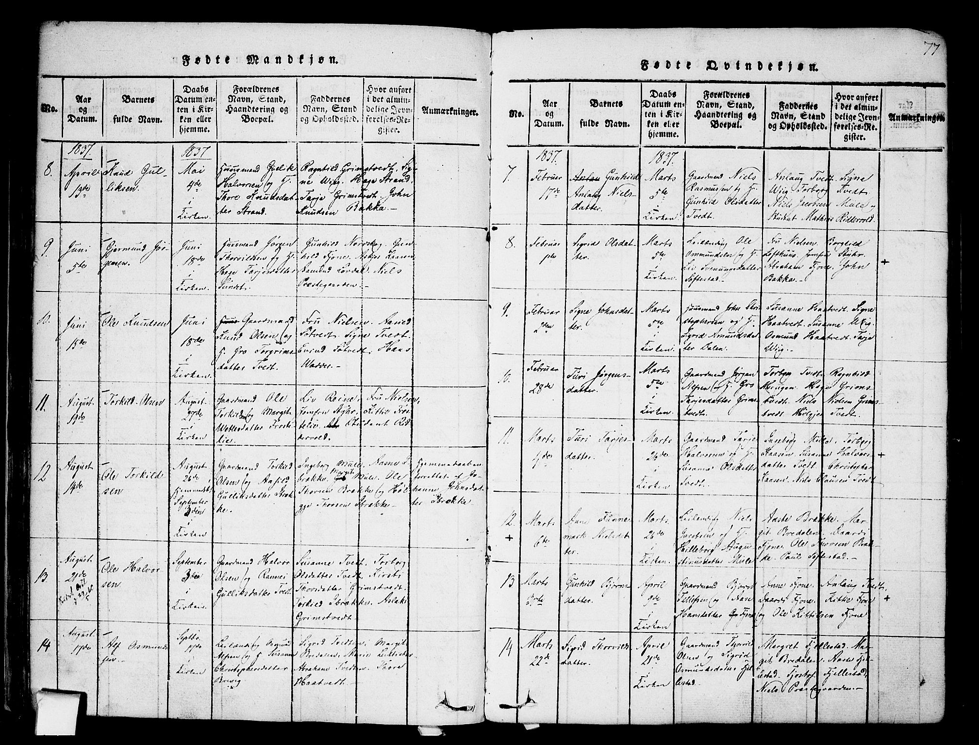 Nissedal kirkebøker, AV/SAKO-A-288/F/Fa/L0002: Parish register (official) no. I 2, 1814-1845, p. 77