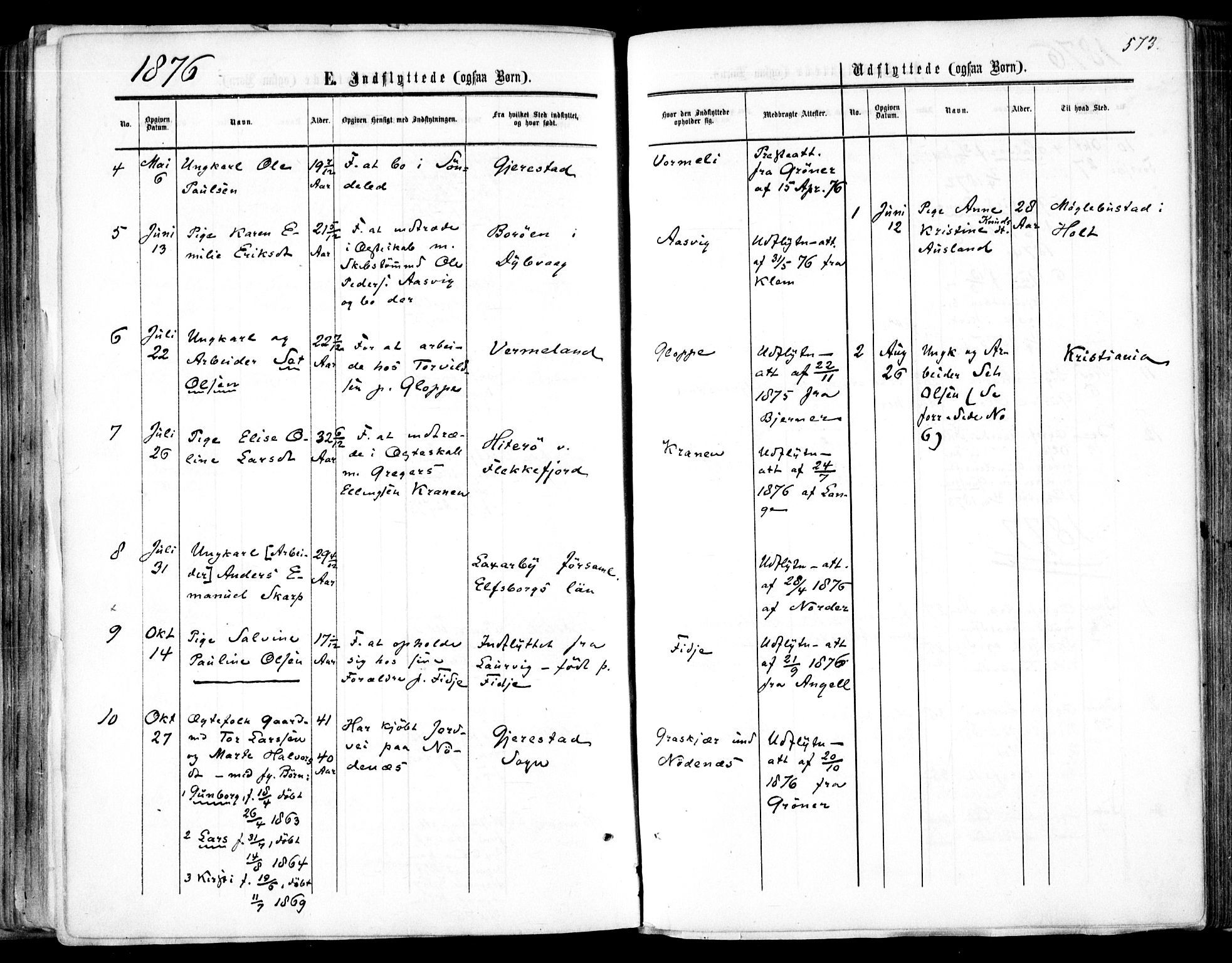 Søndeled sokneprestkontor, SAK/1111-0038/F/Fa/L0003: Parish register (official) no. A 3, 1861-1879, p. 573