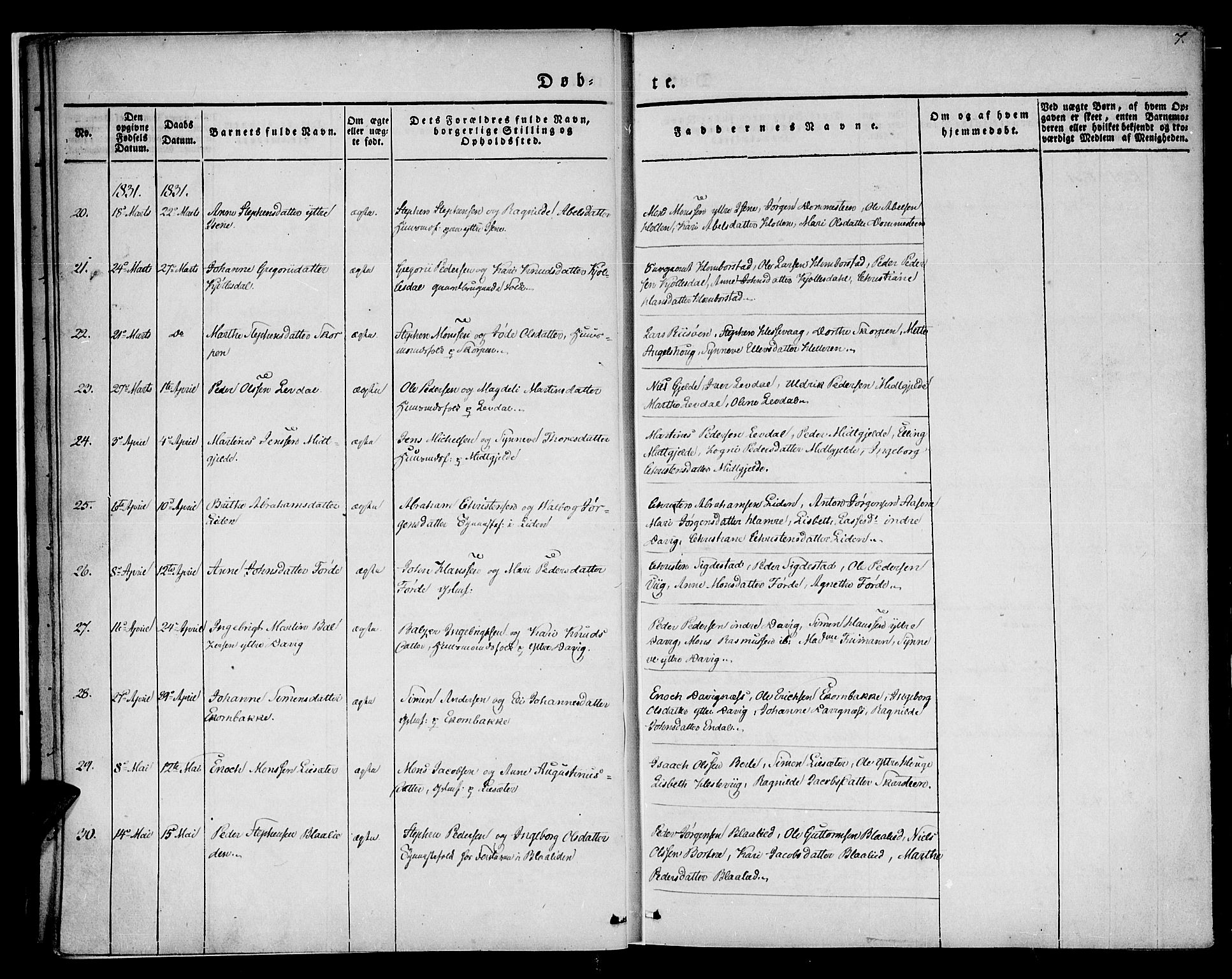 Davik sokneprestembete, AV/SAB-A-79701/H/Haa/Haaa/L0004: Parish register (official) no. A 4, 1830-1849, p. 7