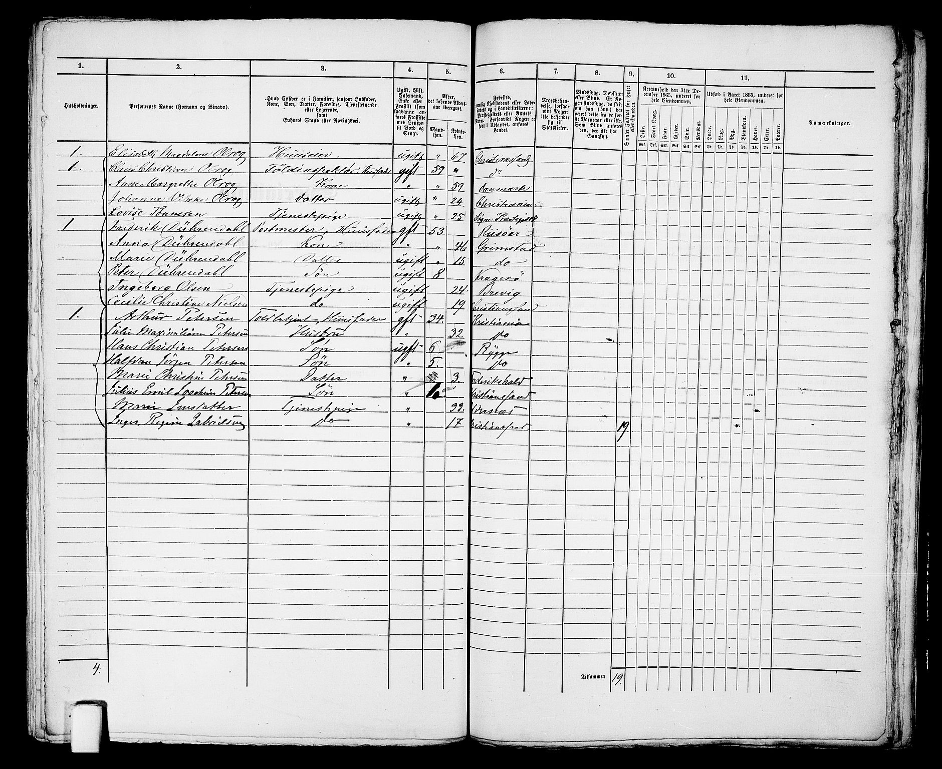 RA, 1865 census for Kristiansand, 1865, p. 1510