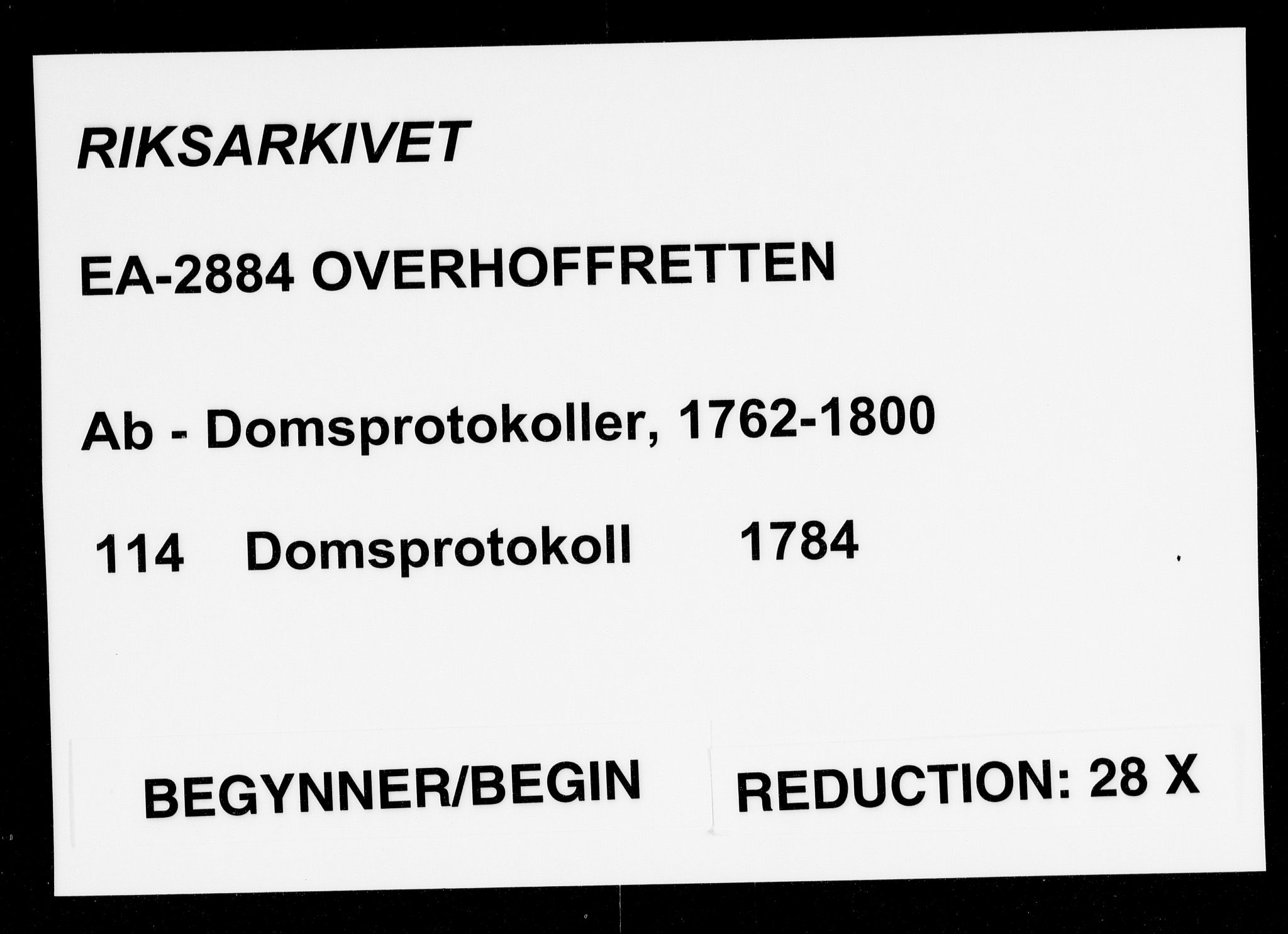 Overhoffretten 1667-1797, AV/RA-EA-2884/Ab/L0114: Domsprotokoll, 1784