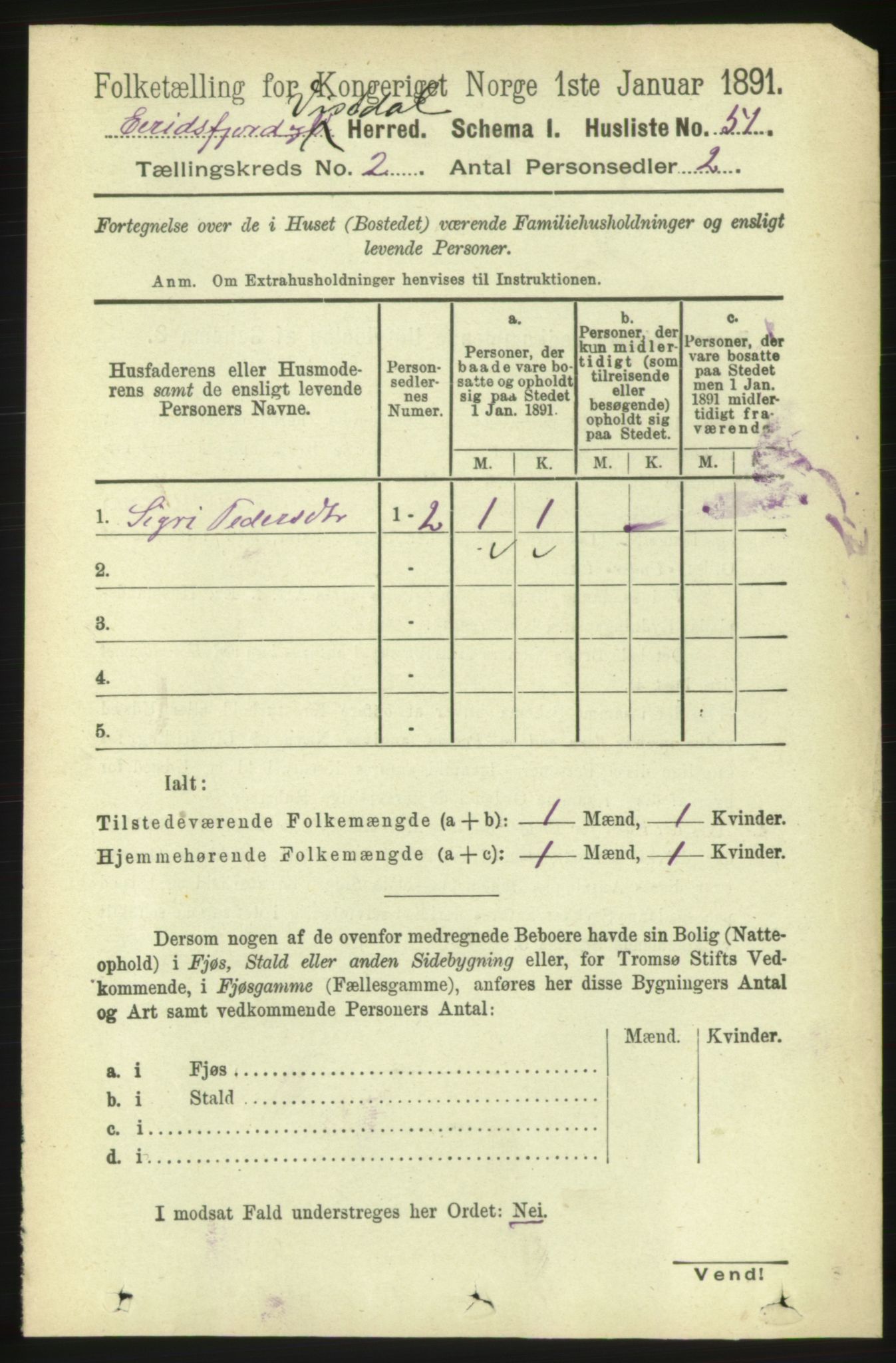 RA, 1891 census for 1542 Eresfjord og Vistdal, 1891, p. 359