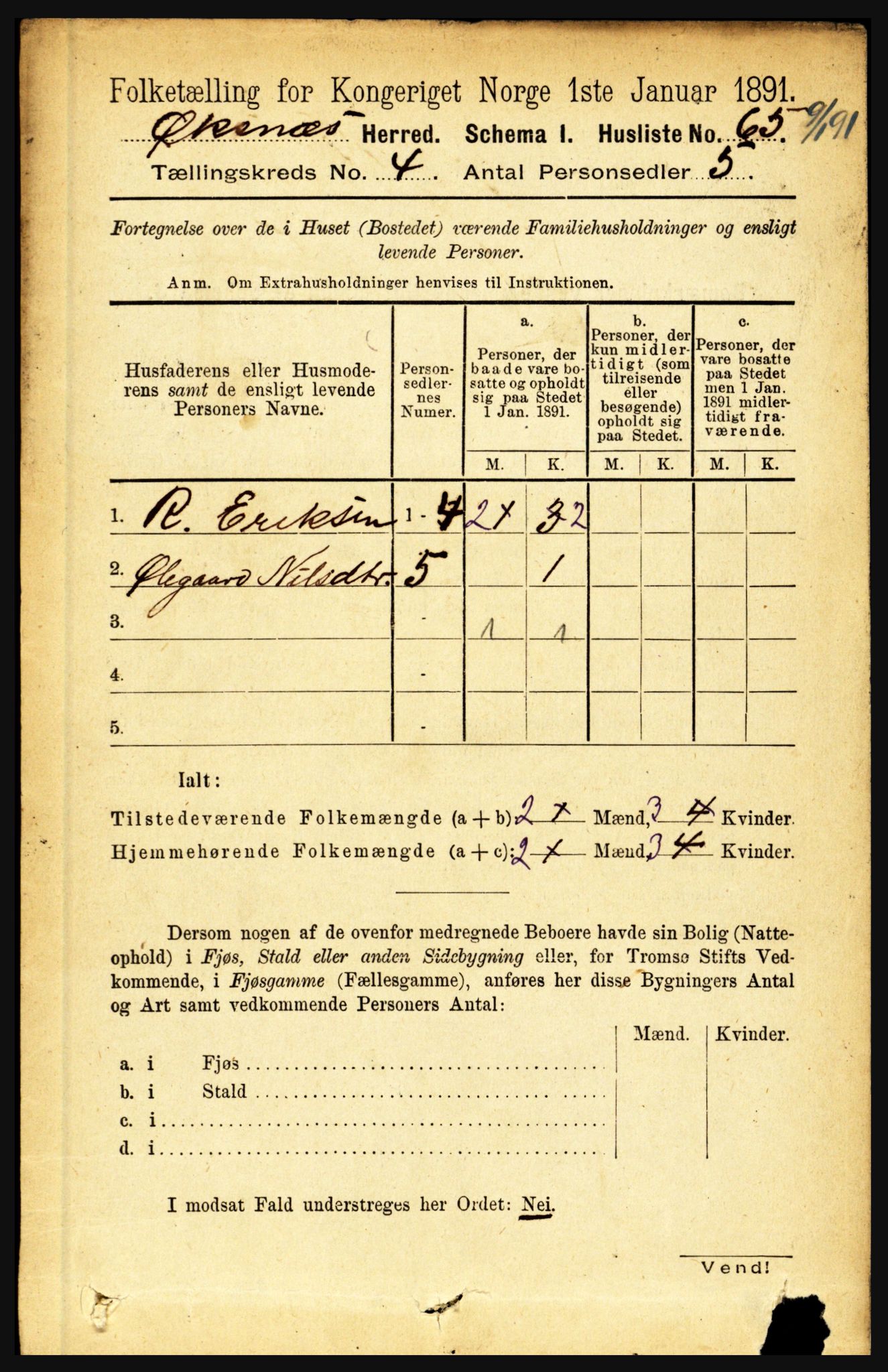 RA, 1891 census for 1868 Øksnes, 1891, p. 1694