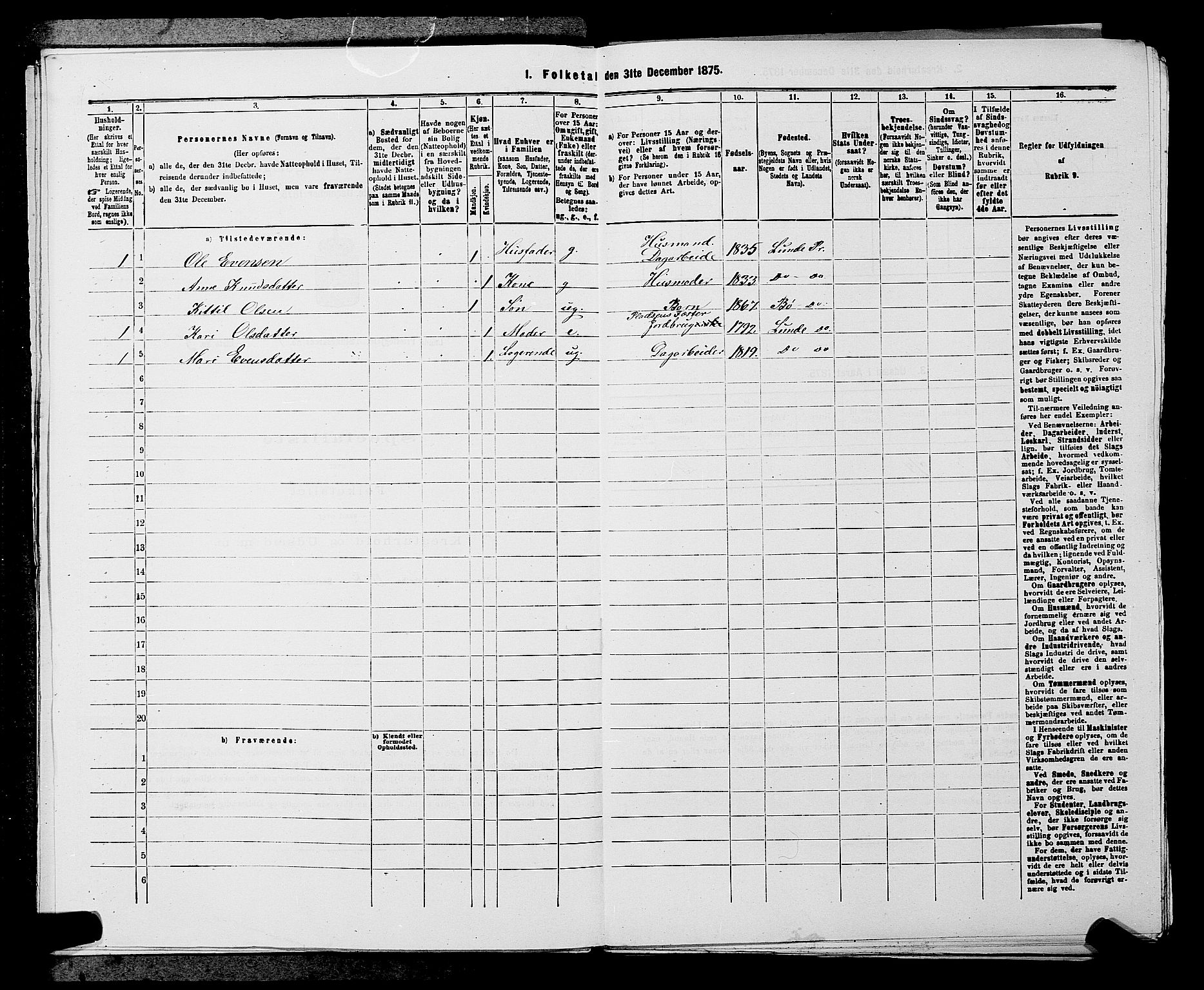 SAKO, 1875 census for 0820P Lunde, 1875, p. 47