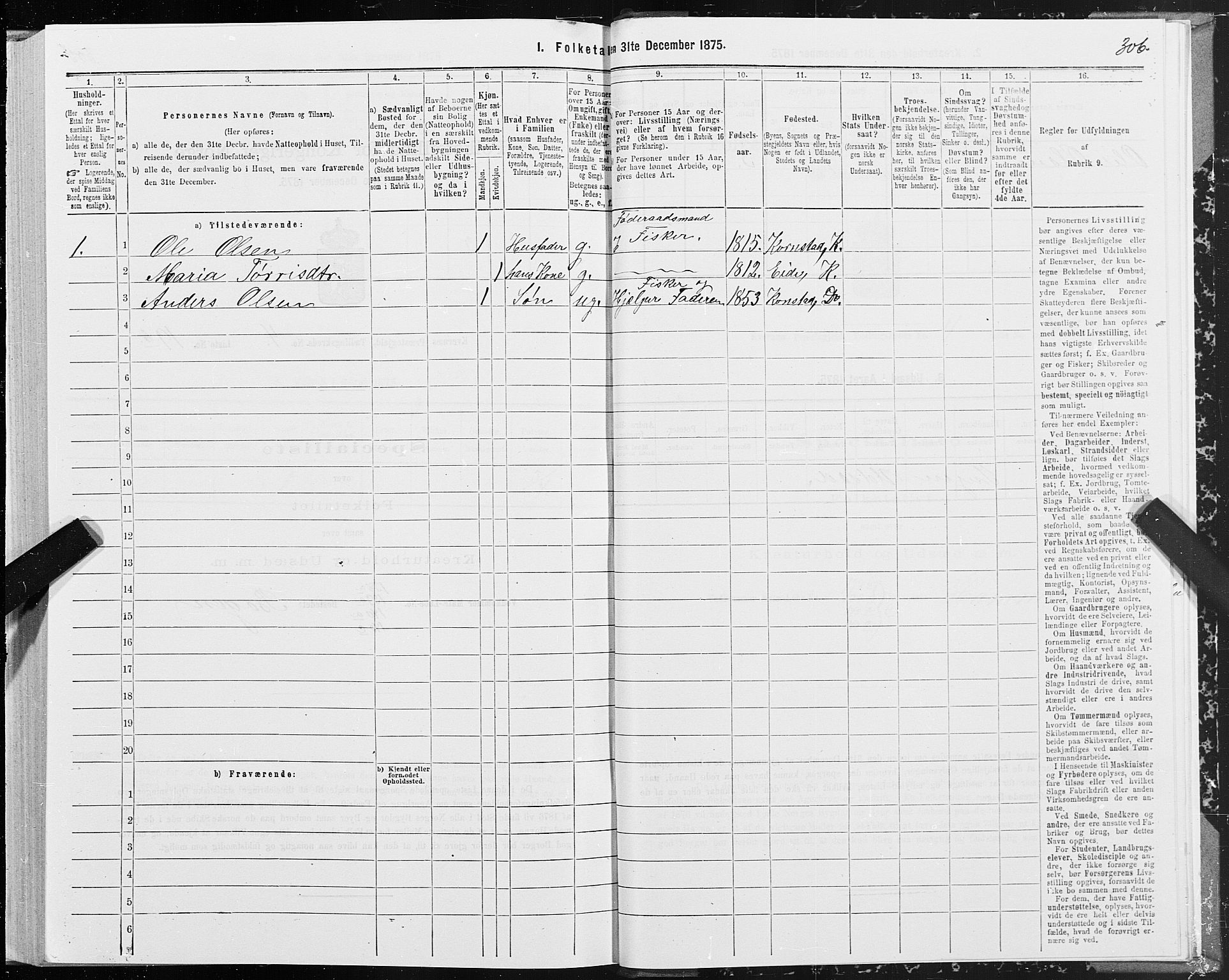 SAT, 1875 census for 1553P Kvernes, 1875, p. 2306