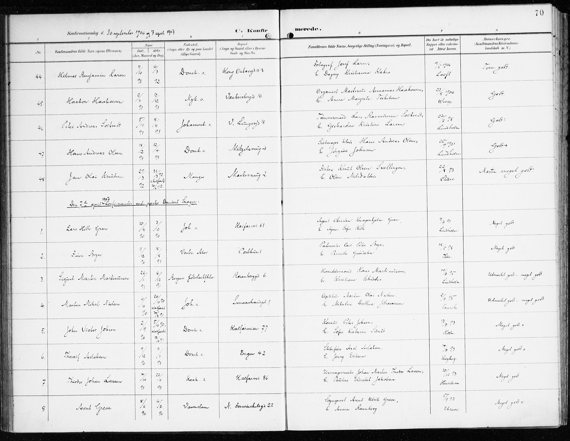 Domkirken sokneprestembete, SAB/A-74801/H/Haa/L0031: Parish register (official) no. C 6, 1898-1915, p. 70