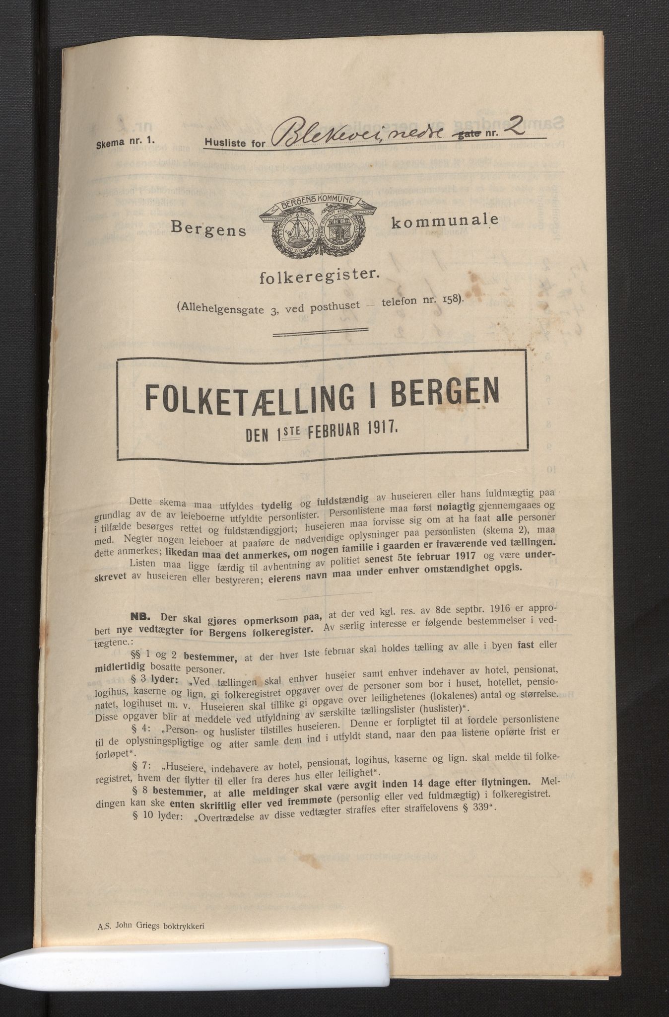 SAB, Municipal Census 1917 for Bergen, 1917, p. 2839