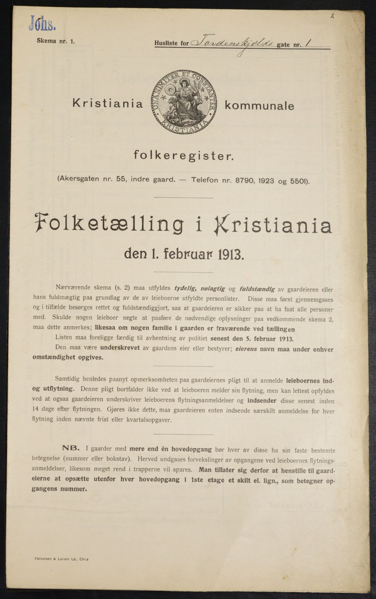 OBA, Municipal Census 1913 for Kristiania, 1913, p. 113705