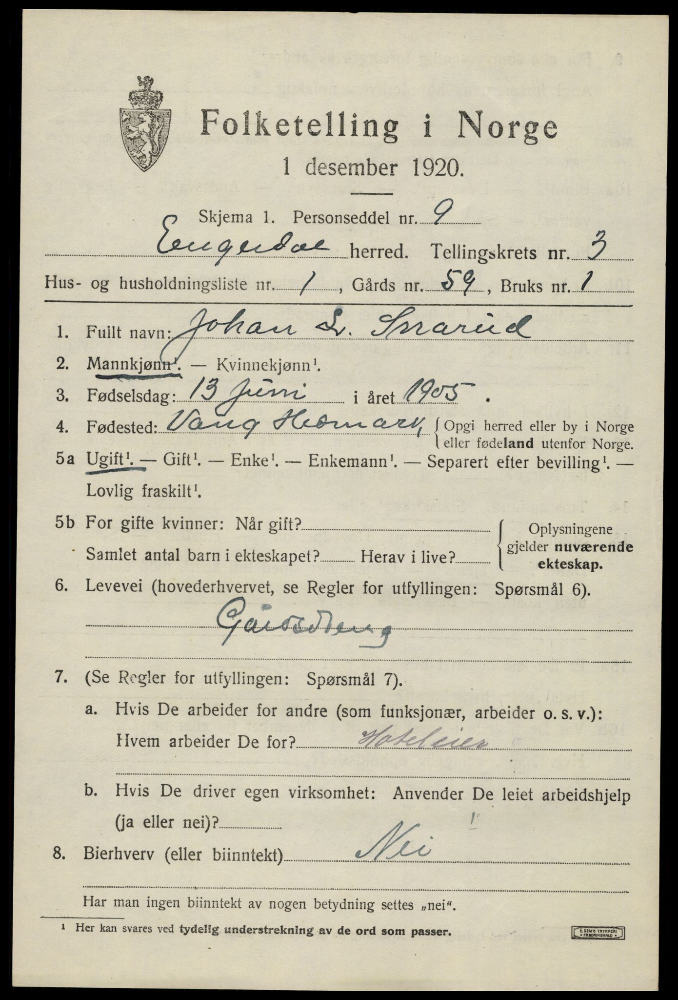 SAH, 1920 census for Engerdal, 1920, p. 1527