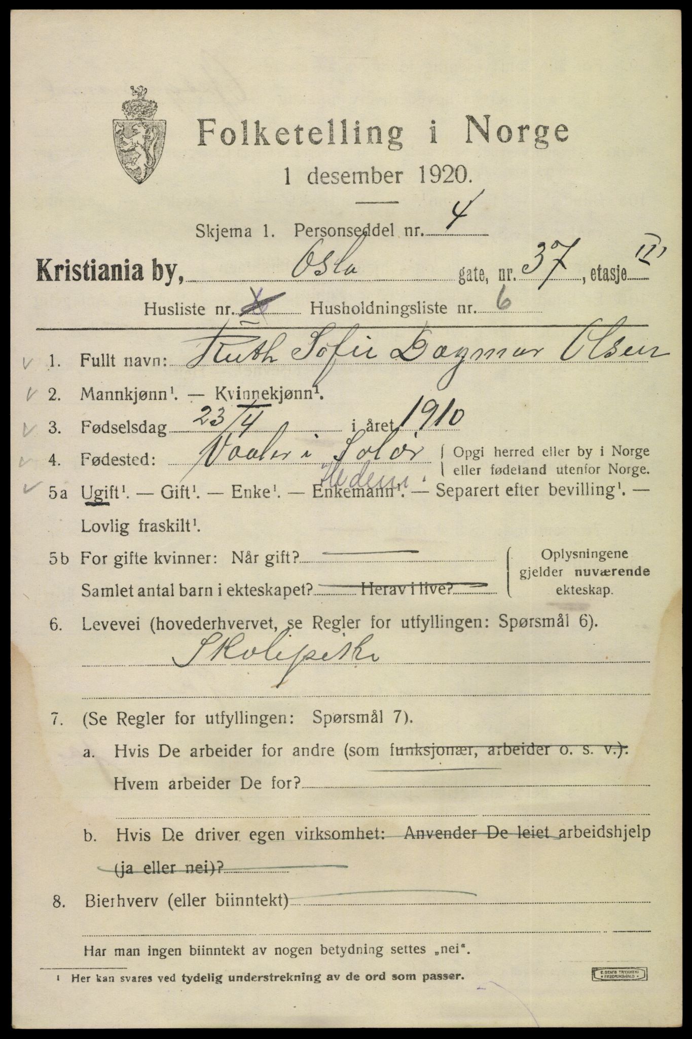 SAO, 1920 census for Kristiania, 1920, p. 440683