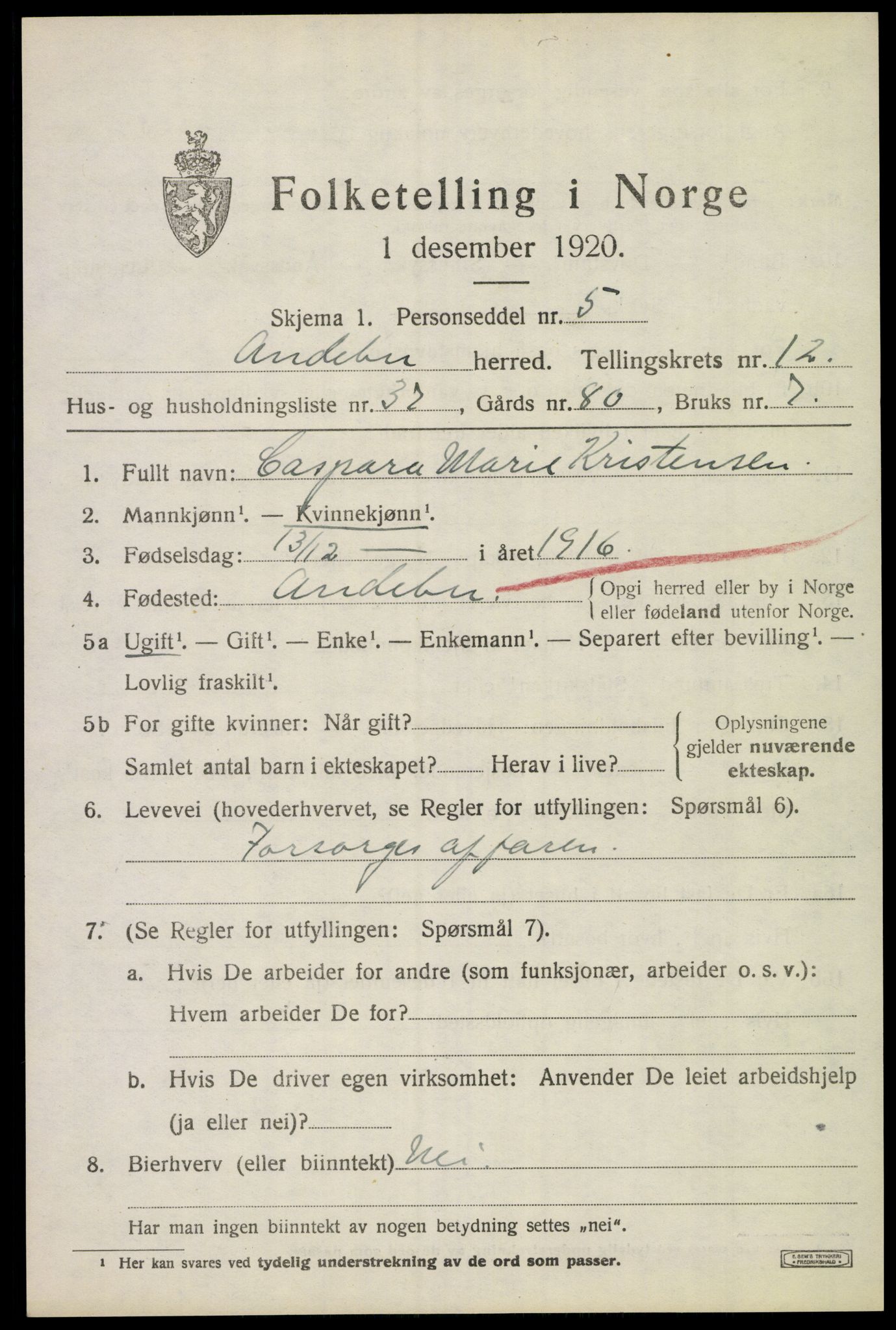SAKO, 1920 census for Andebu, 1920, p. 4782