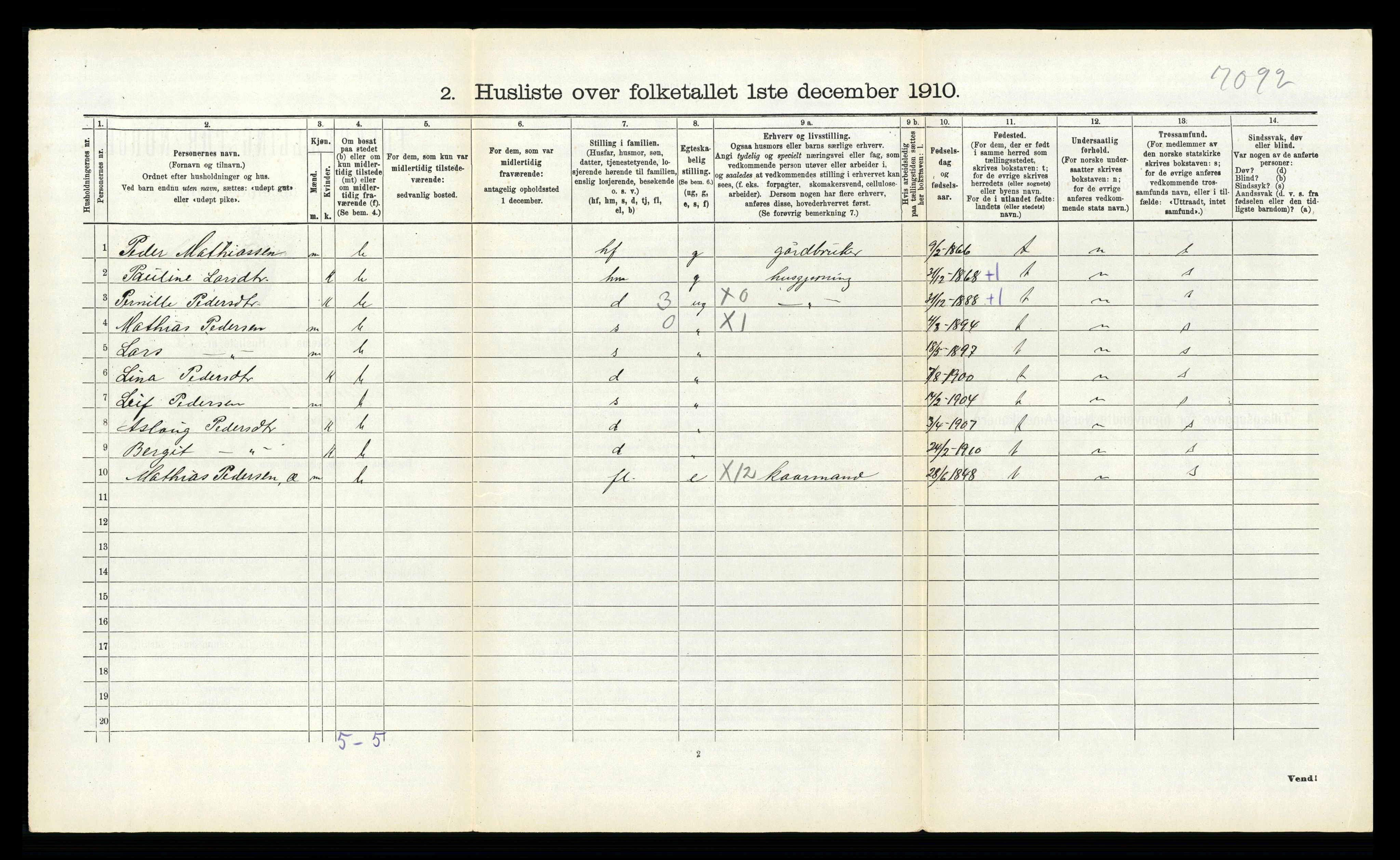 RA, 1910 census for Hornindal, 1910, p. 409