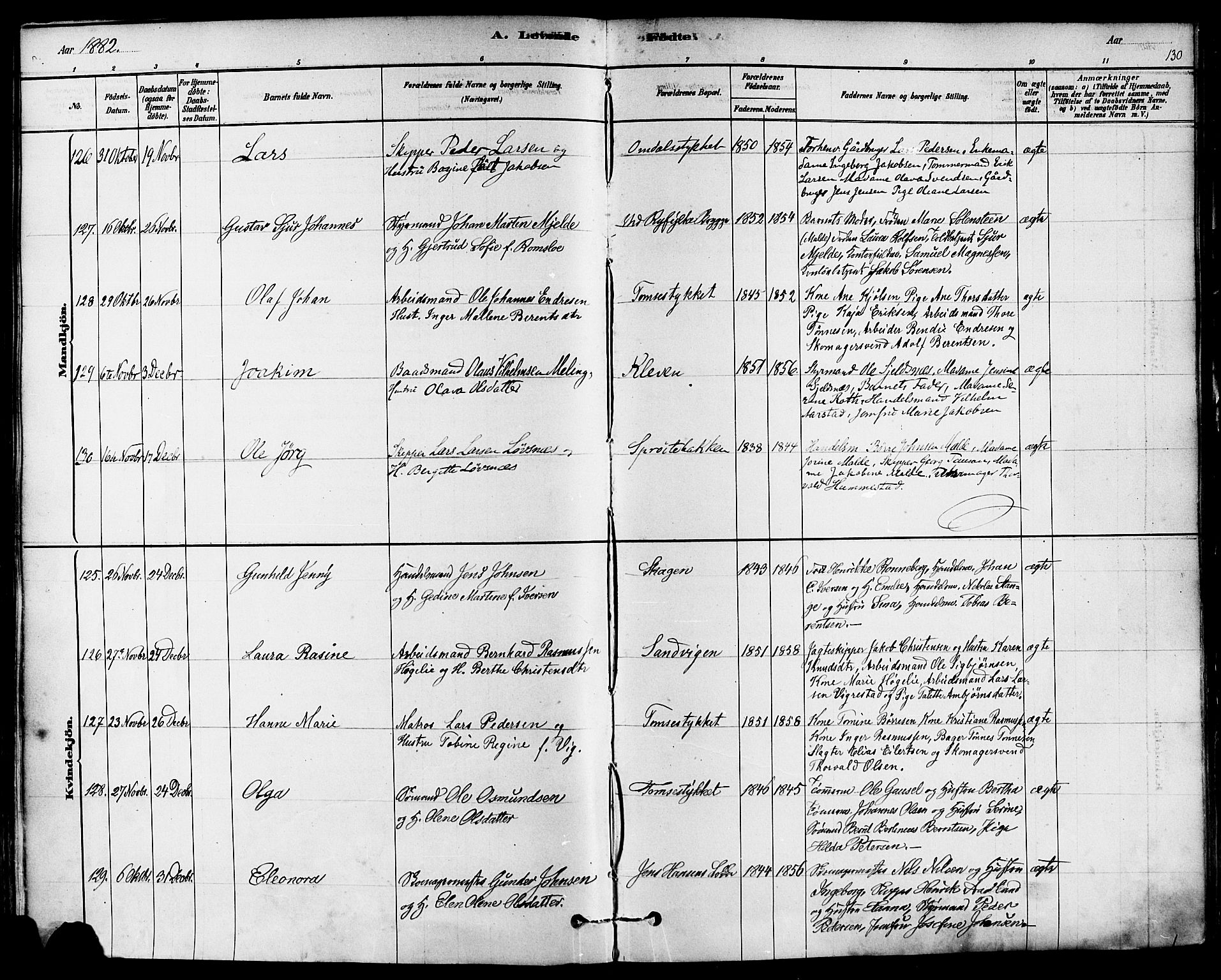 Domkirken sokneprestkontor, AV/SAST-A-101812/001/30/30BA/L0026: Parish register (official) no. A 25, 1878-1889, p. 130