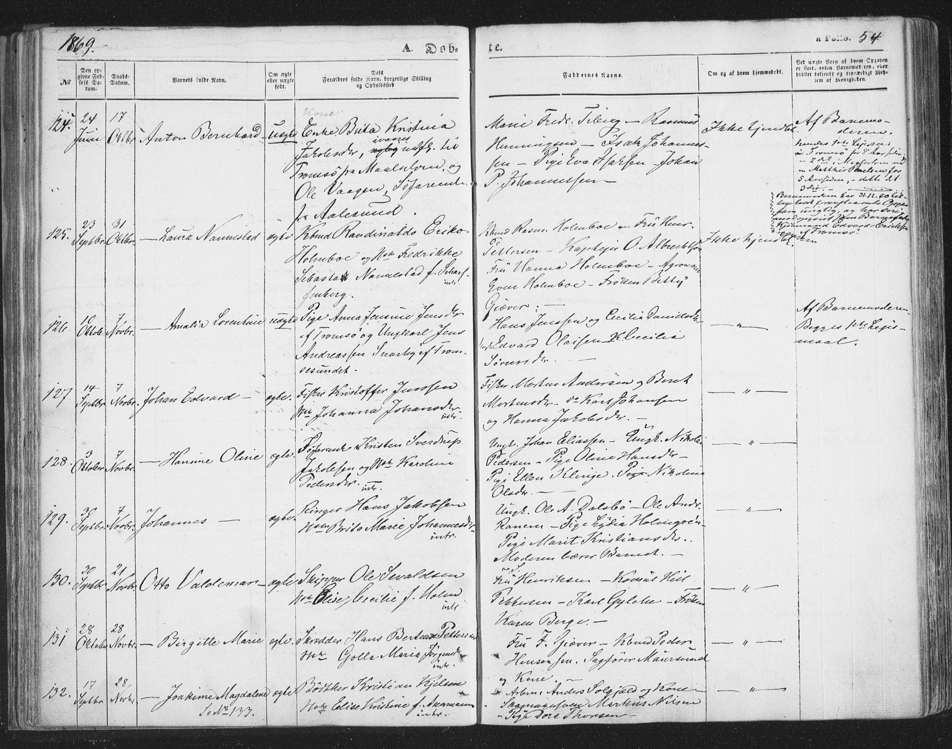 Tromsø sokneprestkontor/stiftsprosti/domprosti, SATØ/S-1343/G/Ga/L0012kirke: Parish register (official) no. 12, 1865-1871, p. 54