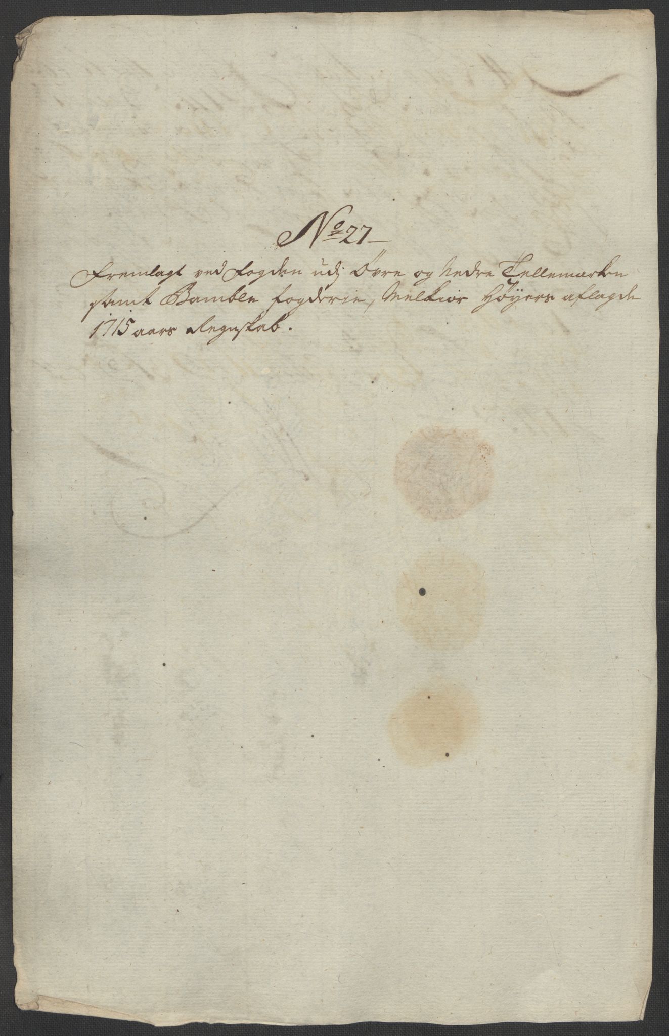 Rentekammeret inntil 1814, Reviderte regnskaper, Fogderegnskap, AV/RA-EA-4092/R36/L2127: Fogderegnskap Øvre og Nedre Telemark og Bamble, 1715, p. 277