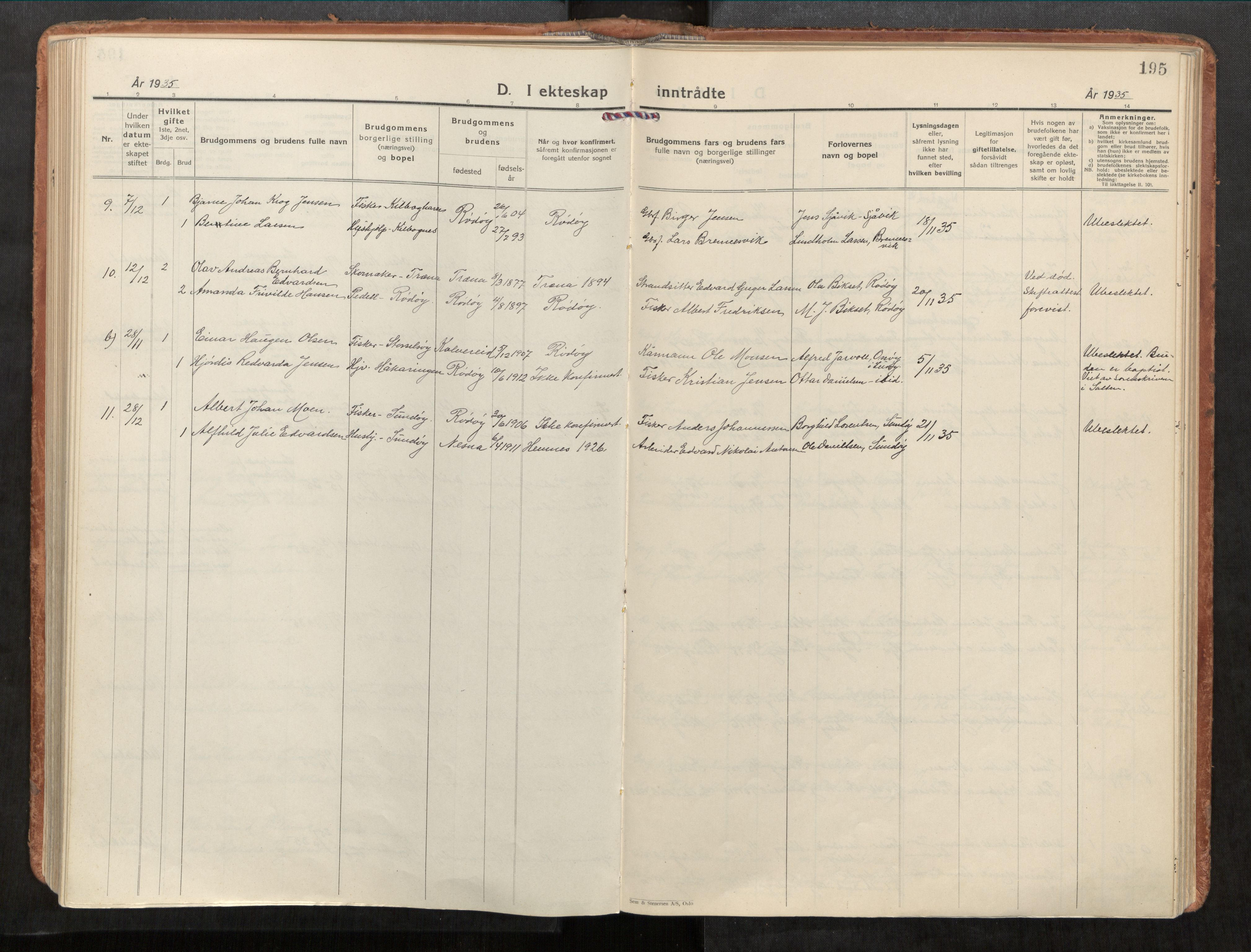 Rødøy sokneprestkontor, AV/SAT-A-4397/2/H/Ha/Haa/L0001: Parish register (official) no. 1, 1926-1941, p. 195