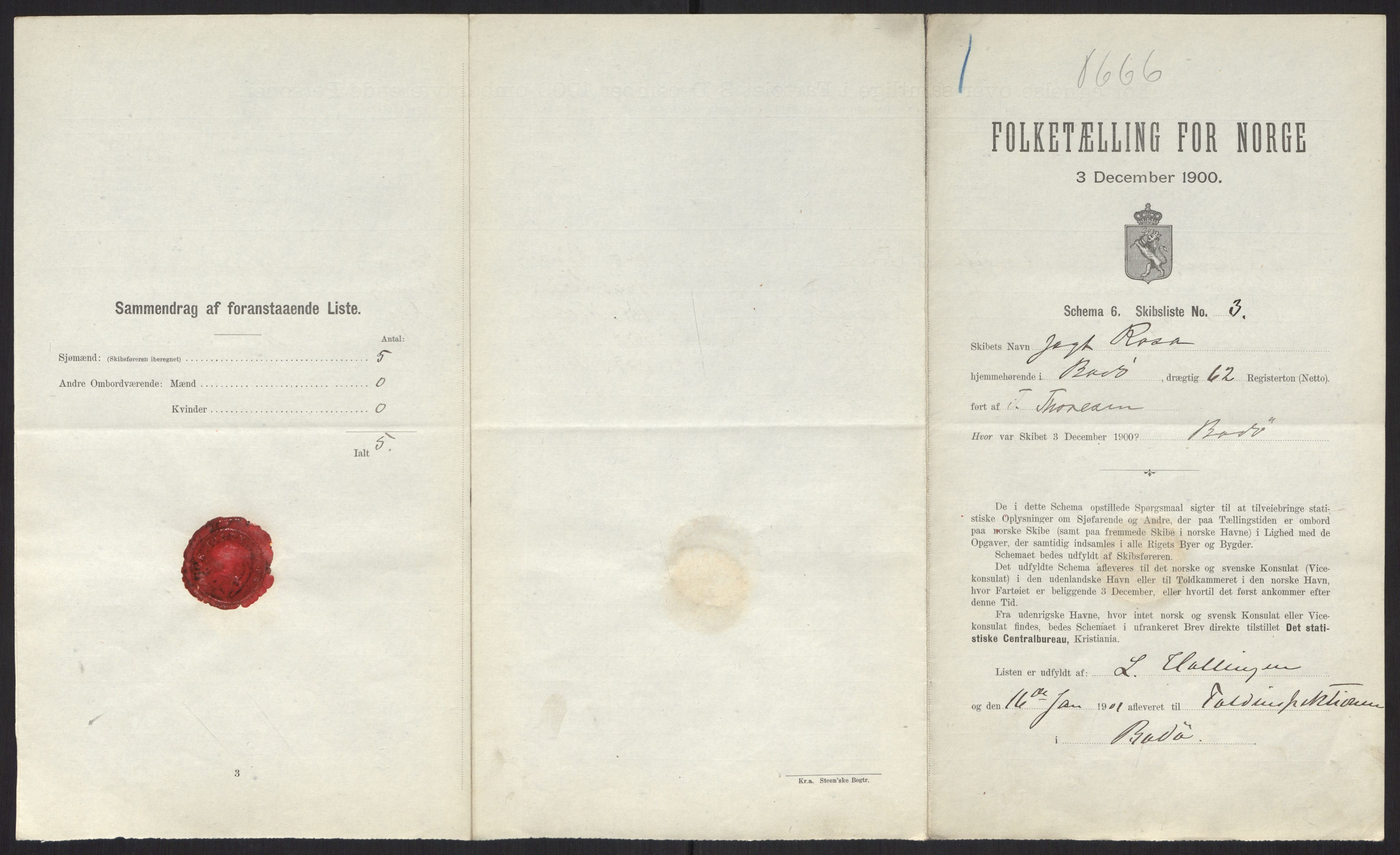 RA, 1900 Census - ship lists from ships in Norwegian harbours, harbours abroad and at sea, 1900, p. 2613