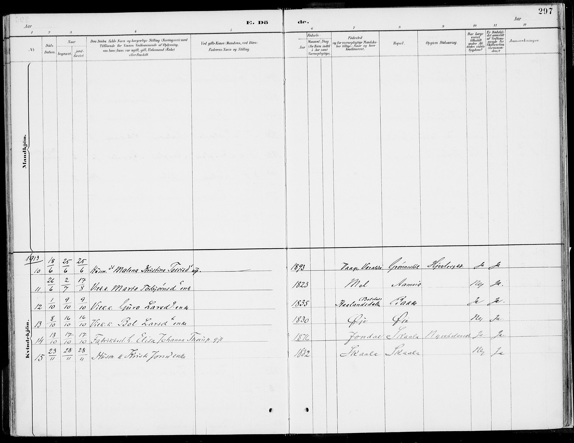 Kvinnherad sokneprestembete, SAB/A-76401/H/Haa: Parish register (official) no. B  1, 1887-1921, p. 297