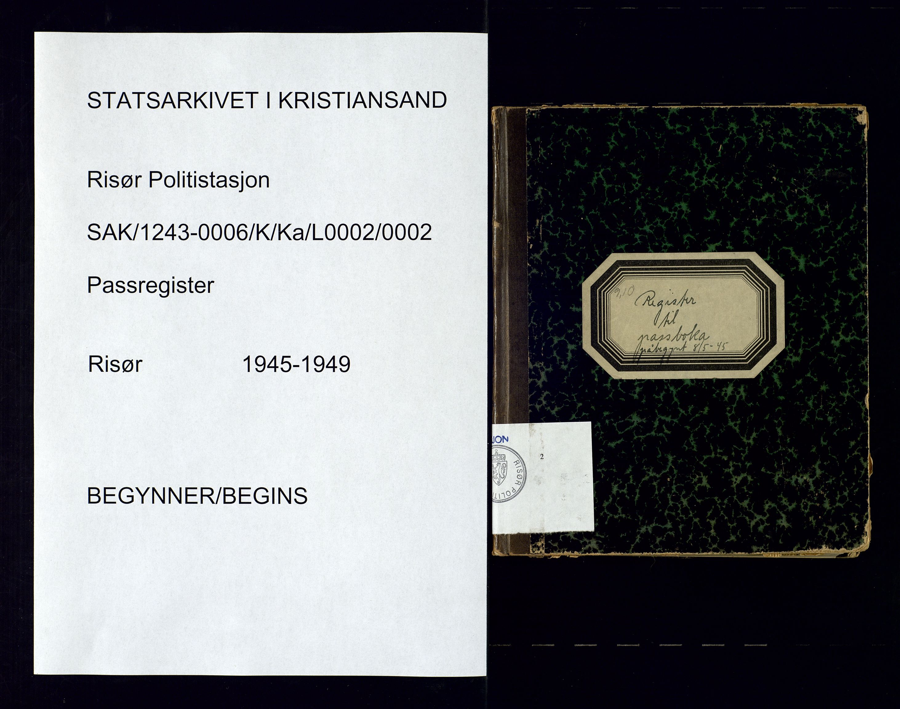 Risør politistasjon, SAK/1243-0006/K/Ka/L0002/0002: Passprotokoller / Register til passprotokoll, 1945-1949, p. 1
