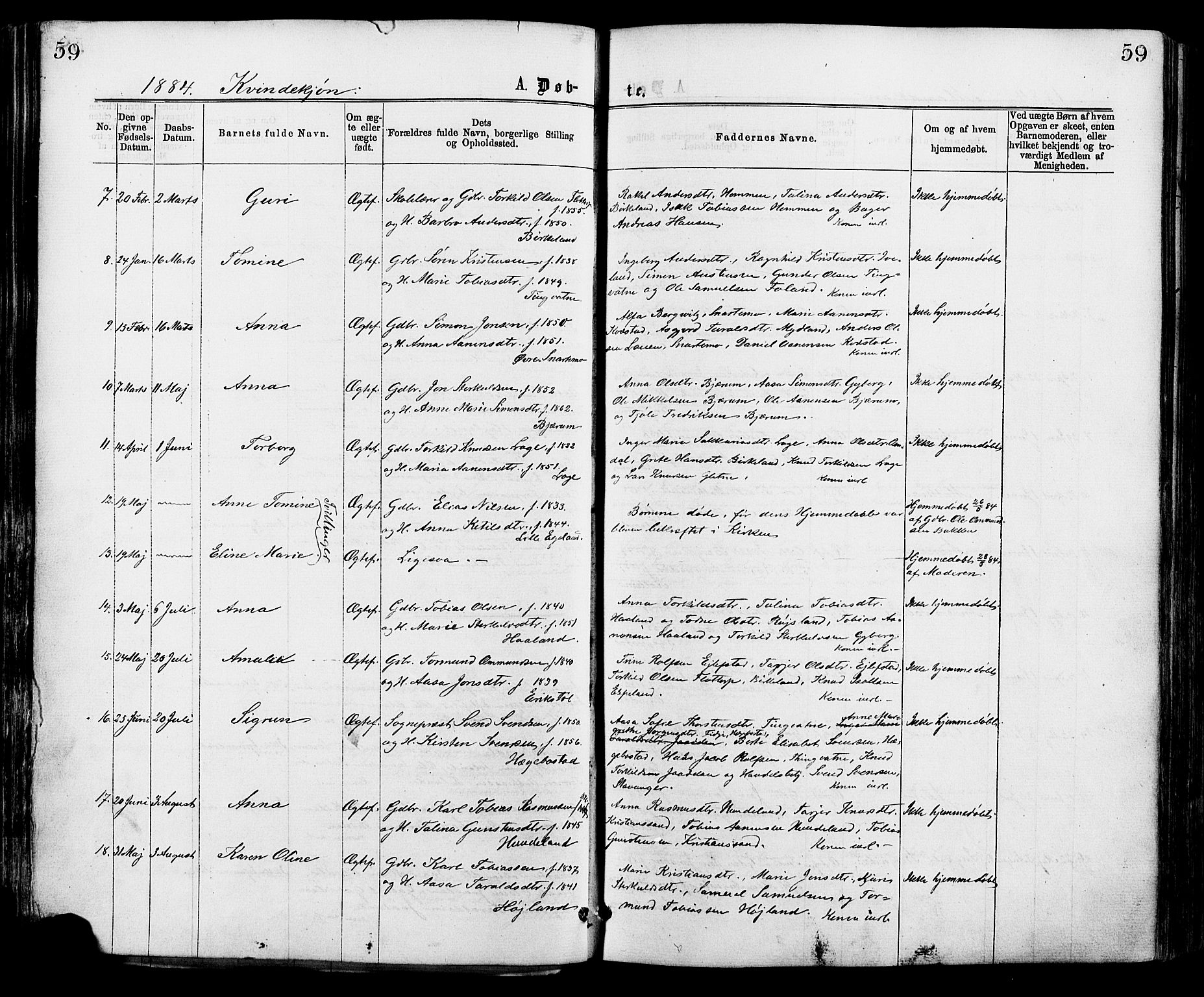 Hægebostad sokneprestkontor, AV/SAK-1111-0024/F/Fa/Faa/L0005: Parish register (official) no. A 5, 1864-1886, p. 59