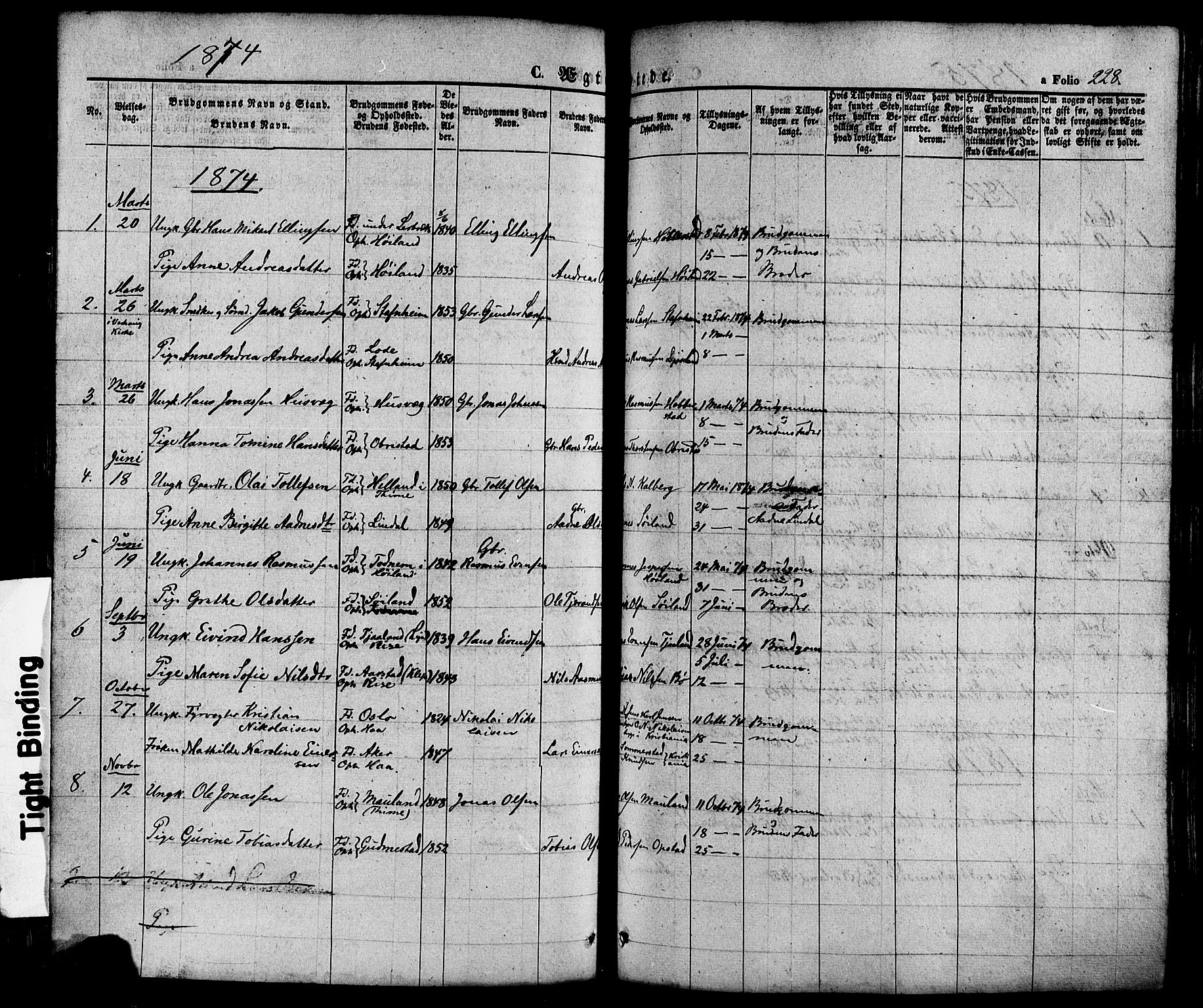 Hå sokneprestkontor, SAST/A-101801/001/30BA/L0008: Parish register (official) no. A 7, 1853-1878, p. 228