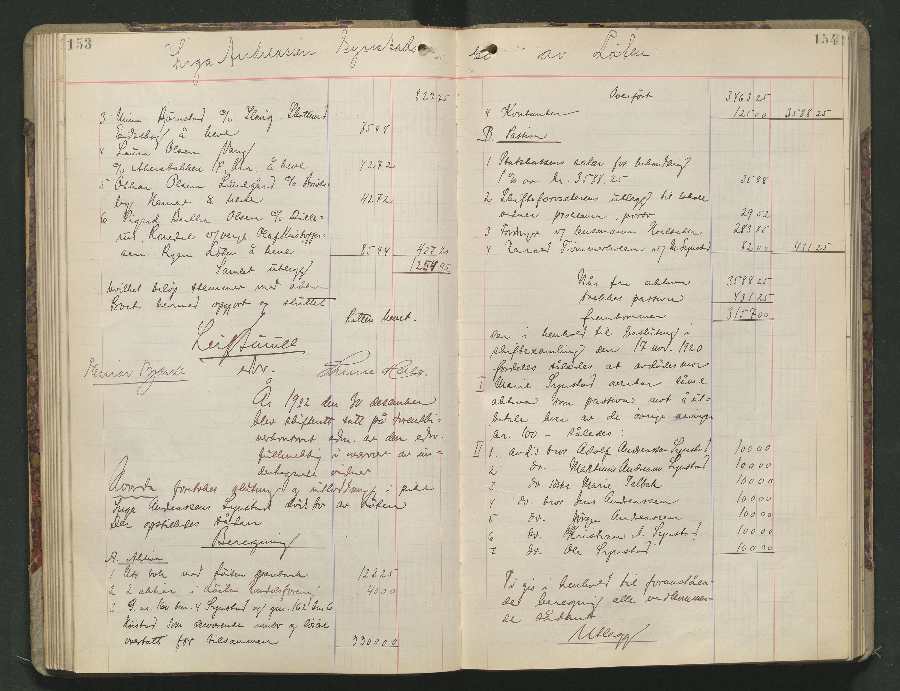 Sør-Hedmark sorenskriveri, AV/SAH-TING-014/J/Ja/Jad/L0005: Skifteutlodningsprotokoll - landet, 1919-1925, p. 153-154