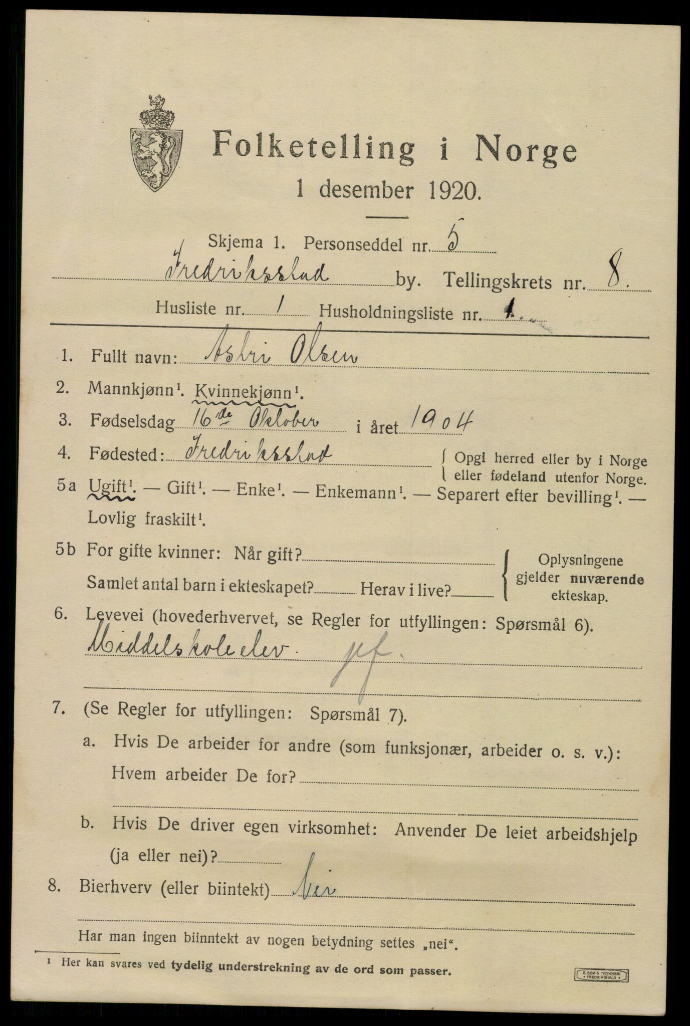 SAO, 1920 census for Fredrikstad, 1920, p. 23537