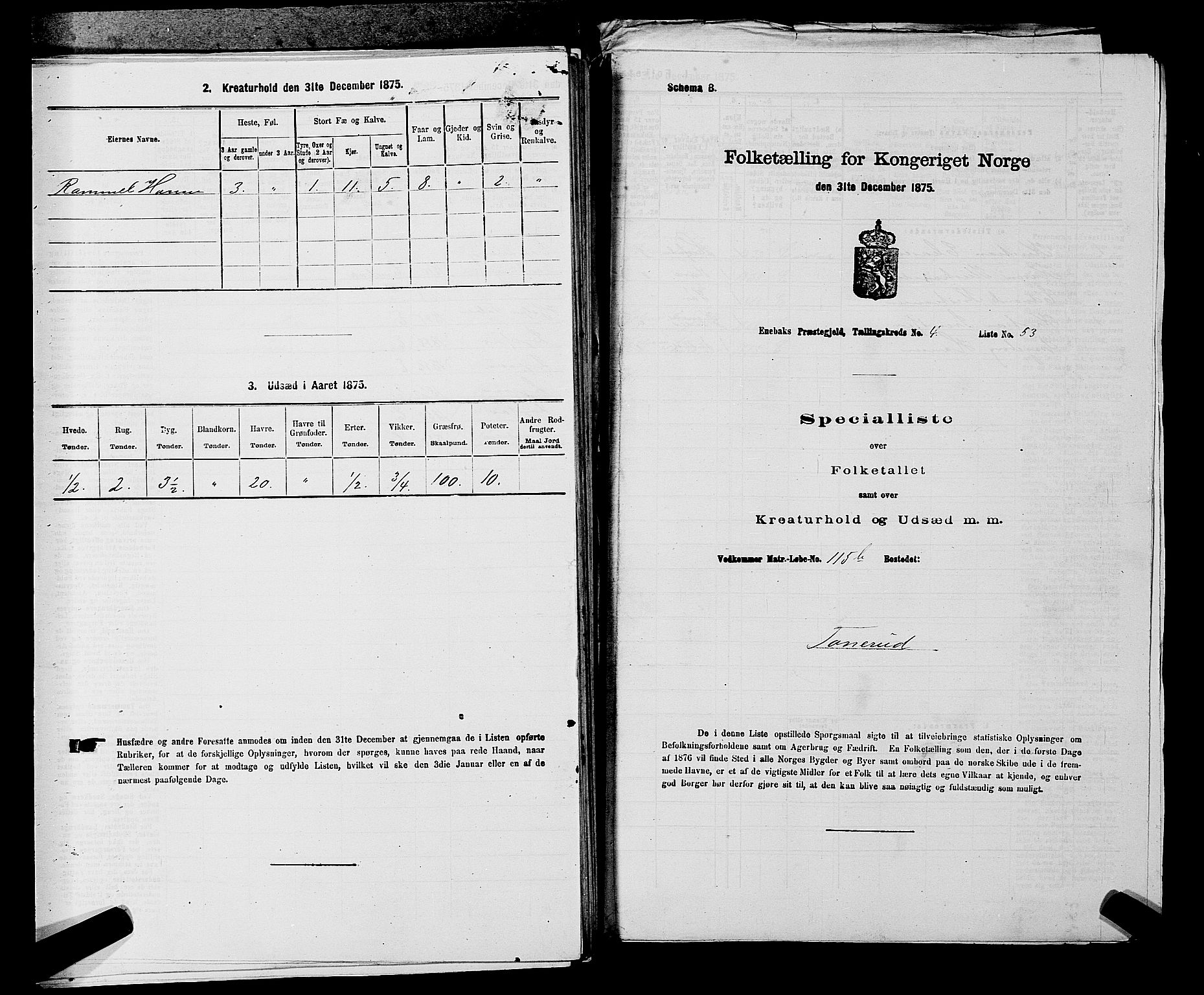 RA, 1875 census for 0229P Enebakk, 1875, p. 646