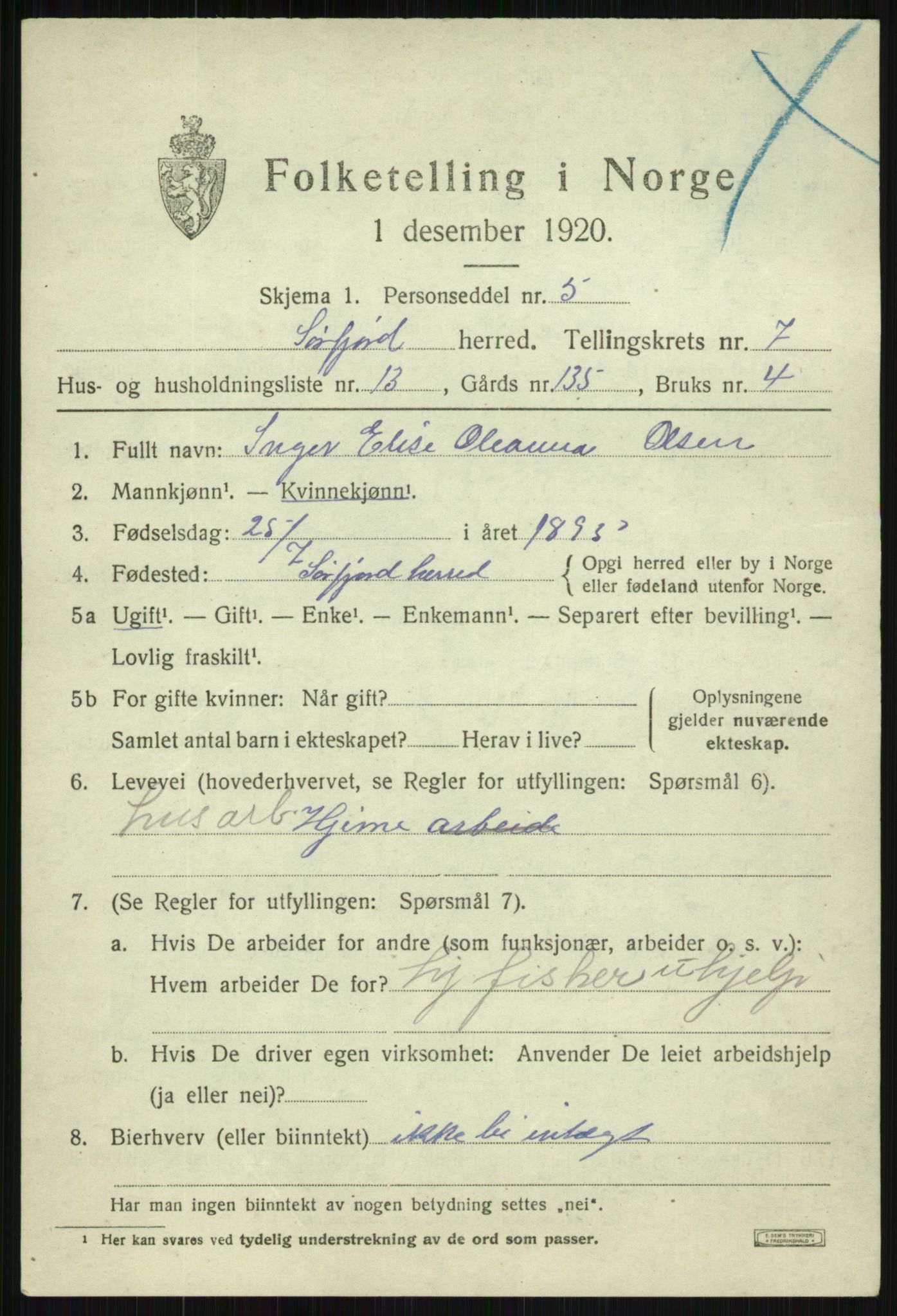 SATØ, 1920 census for Sørfjord, 1920, p. 2908