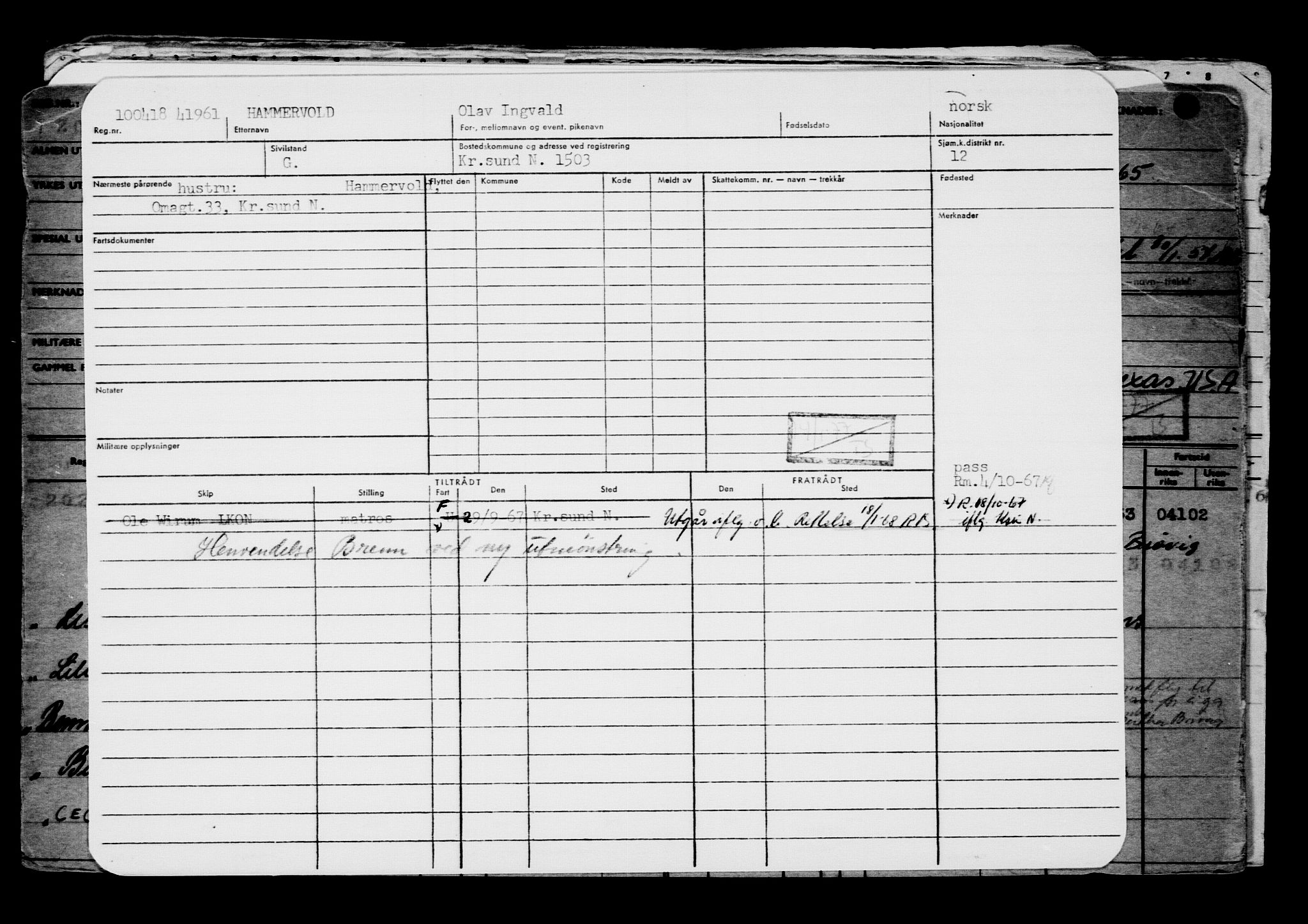 Direktoratet for sjømenn, AV/RA-S-3545/G/Gb/L0157: Hovedkort, 1918, p. 192