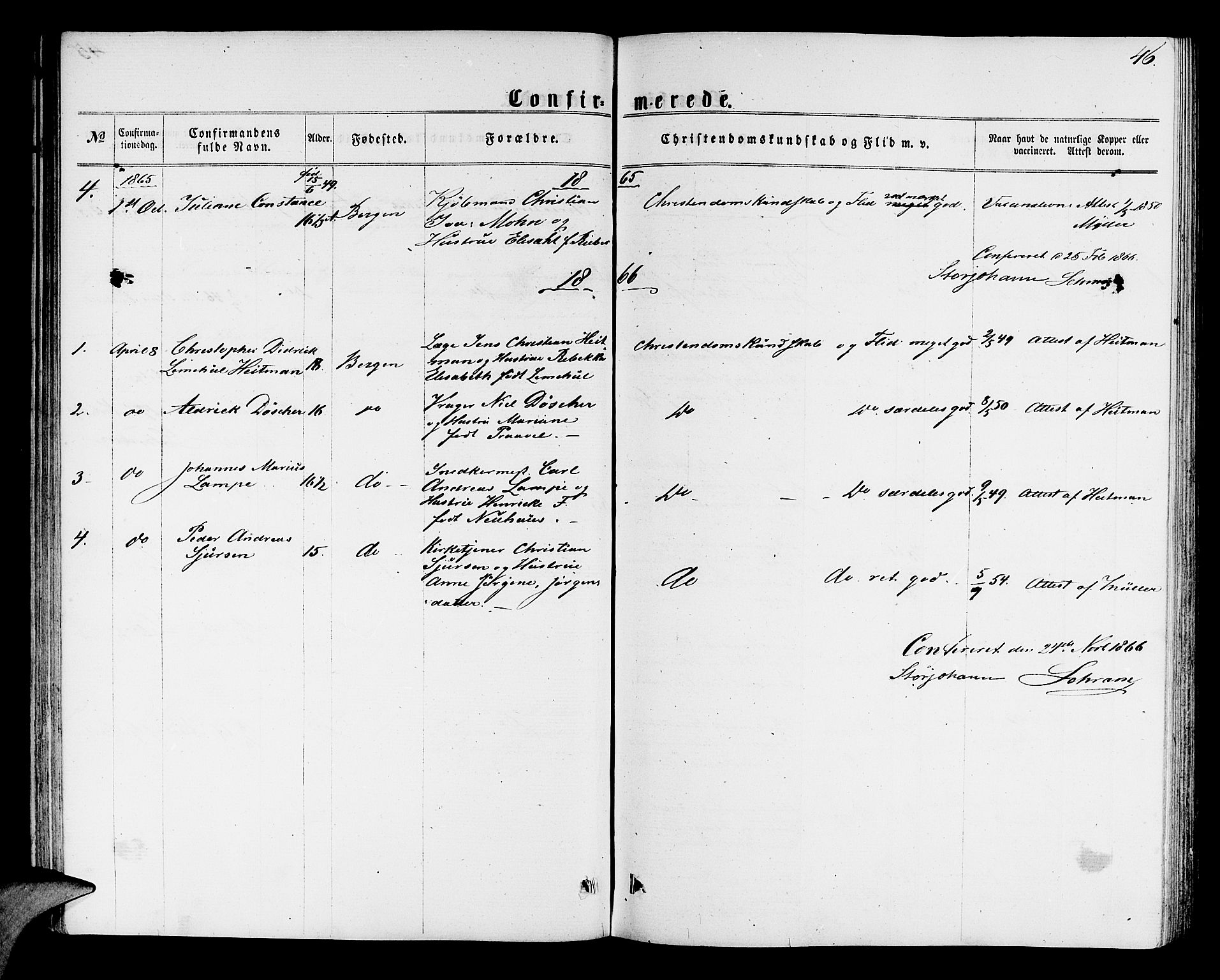 Mariakirken Sokneprestembete, SAB/A-76901/H/Hab/L0003: Parish register (copy) no. A 3, 1862-1877, p. 46