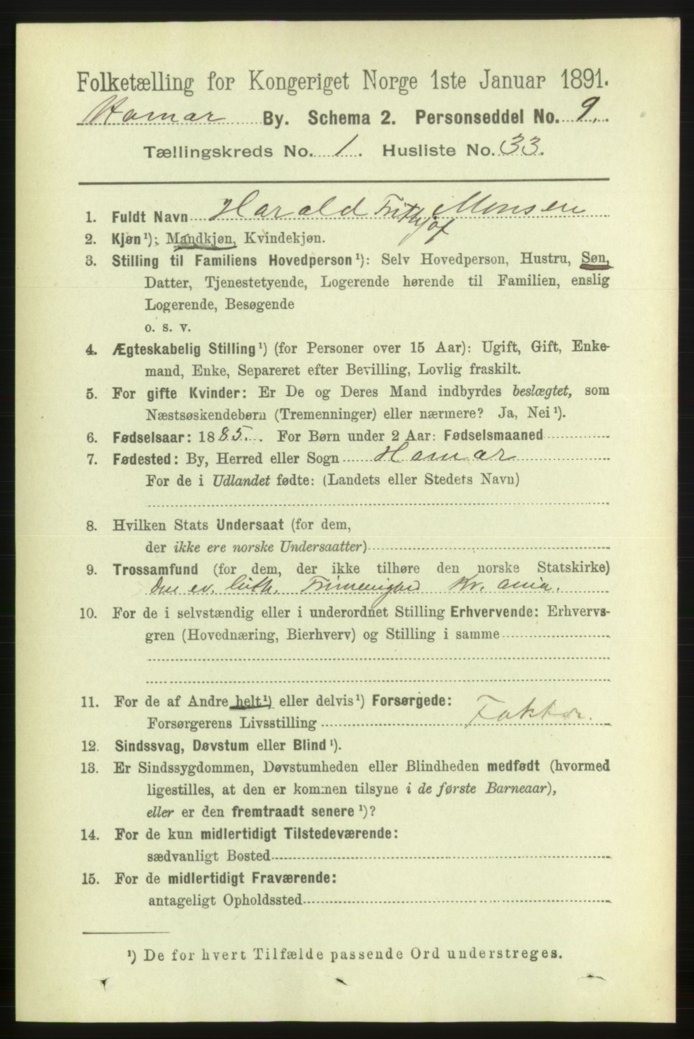 RA, 1891 census for 0401 Hamar, 1891, p. 462