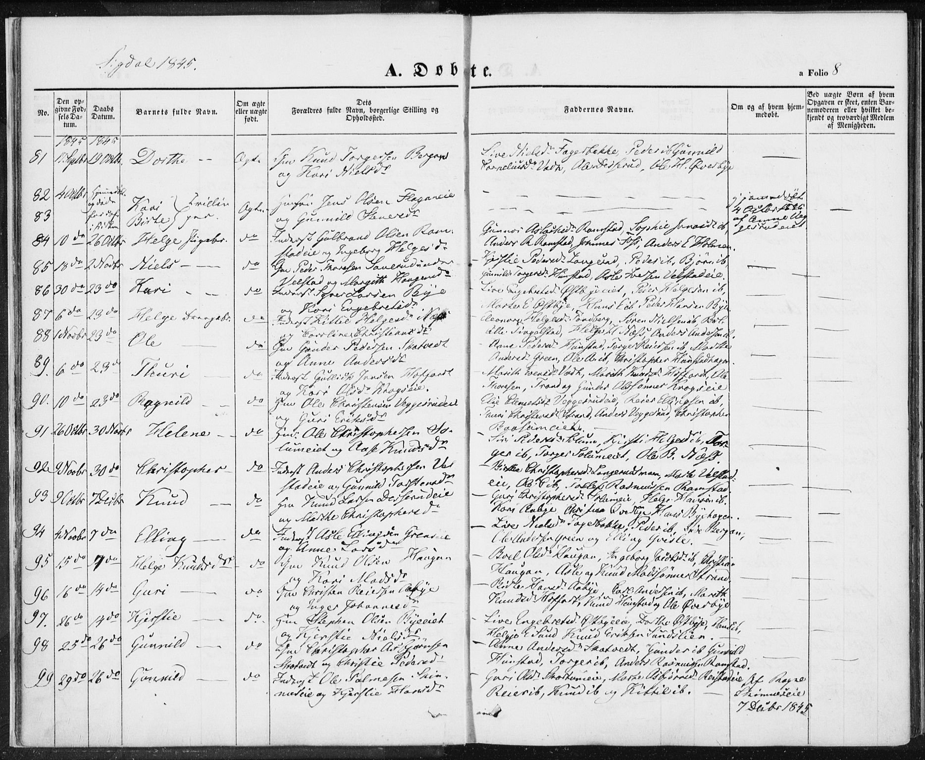 Sigdal kirkebøker, AV/SAKO-A-245/F/Fa/L0007: Parish register (official) no. I 7, 1844-1849, p. 8