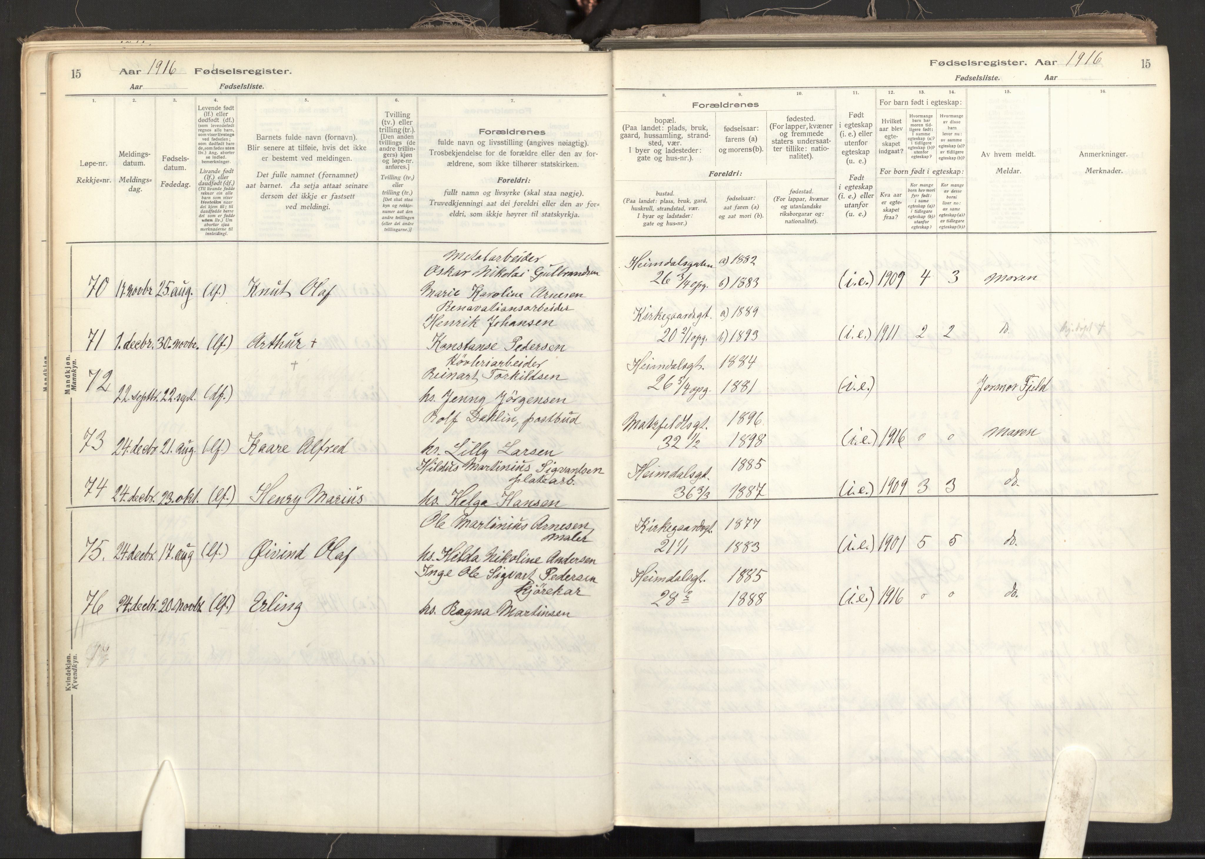 Tøyen prestekontor Kirkebøker, AV/SAO-A-10167a/J/Ja/L0001: Birth register no. 1, 1916-1944, p. 15