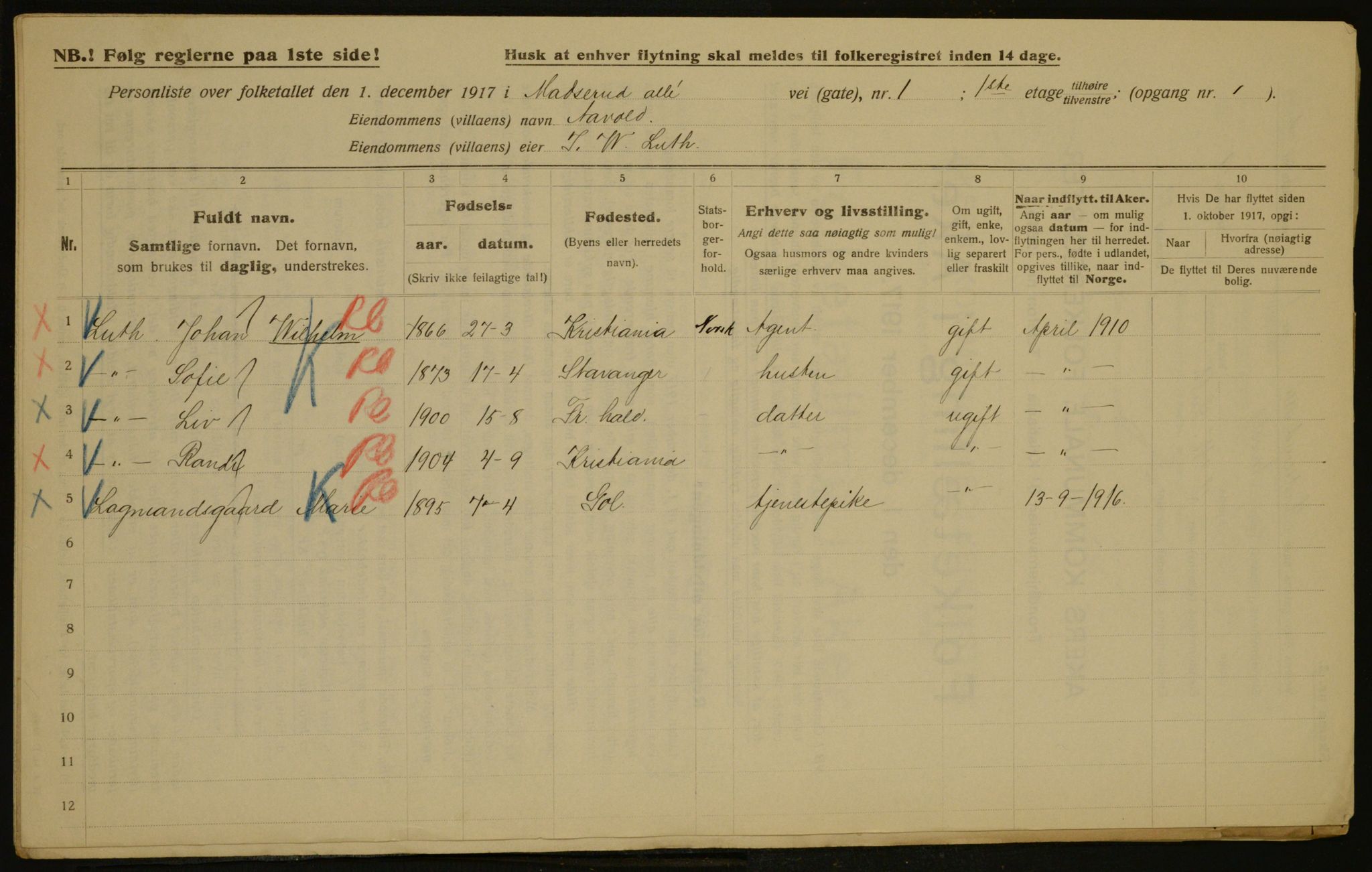 OBA, Municipal Census 1917 for Aker, 1917, p. 5549