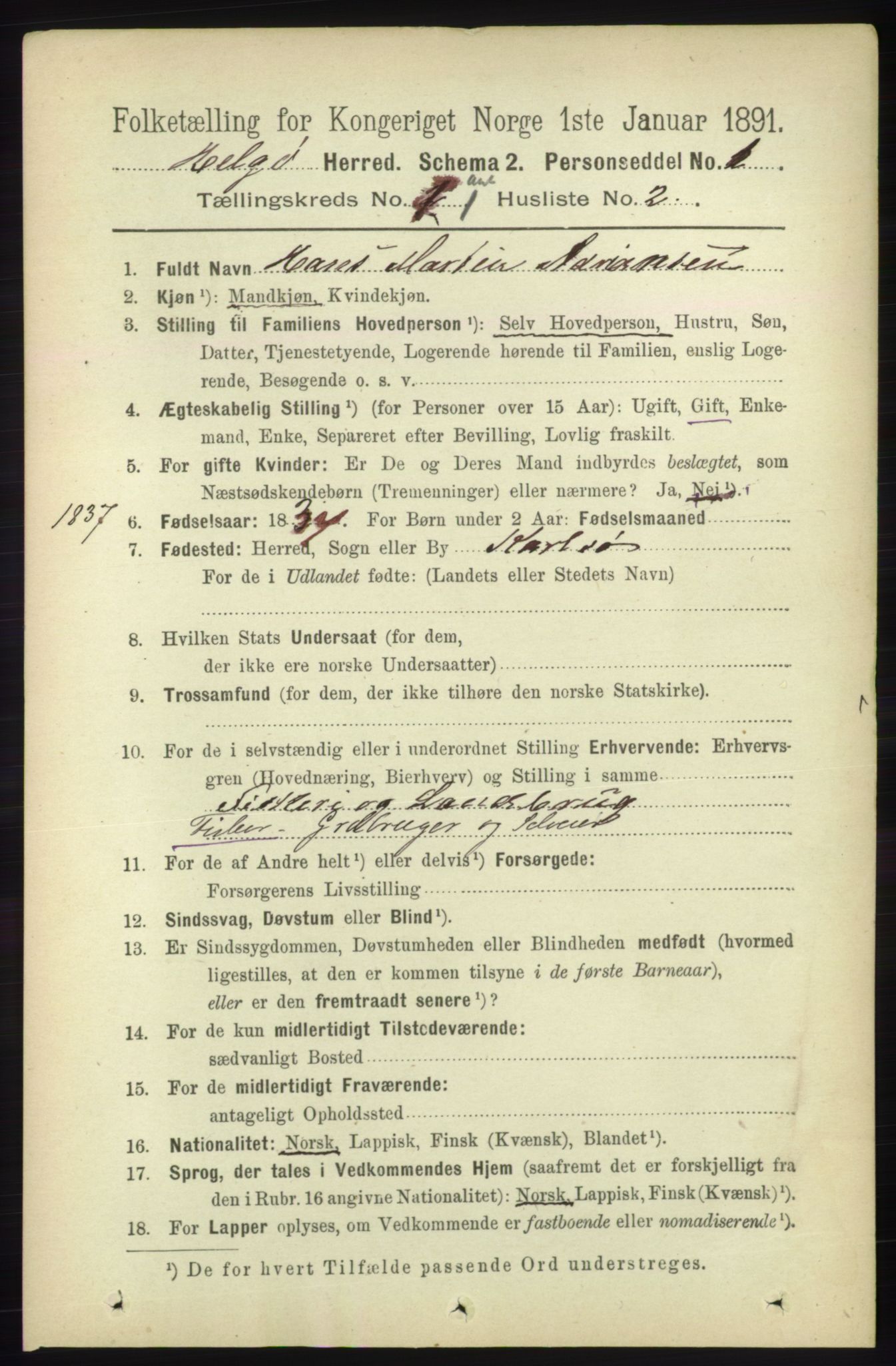 RA, 1891 census for 1935 Helgøy, 1891, p. 57