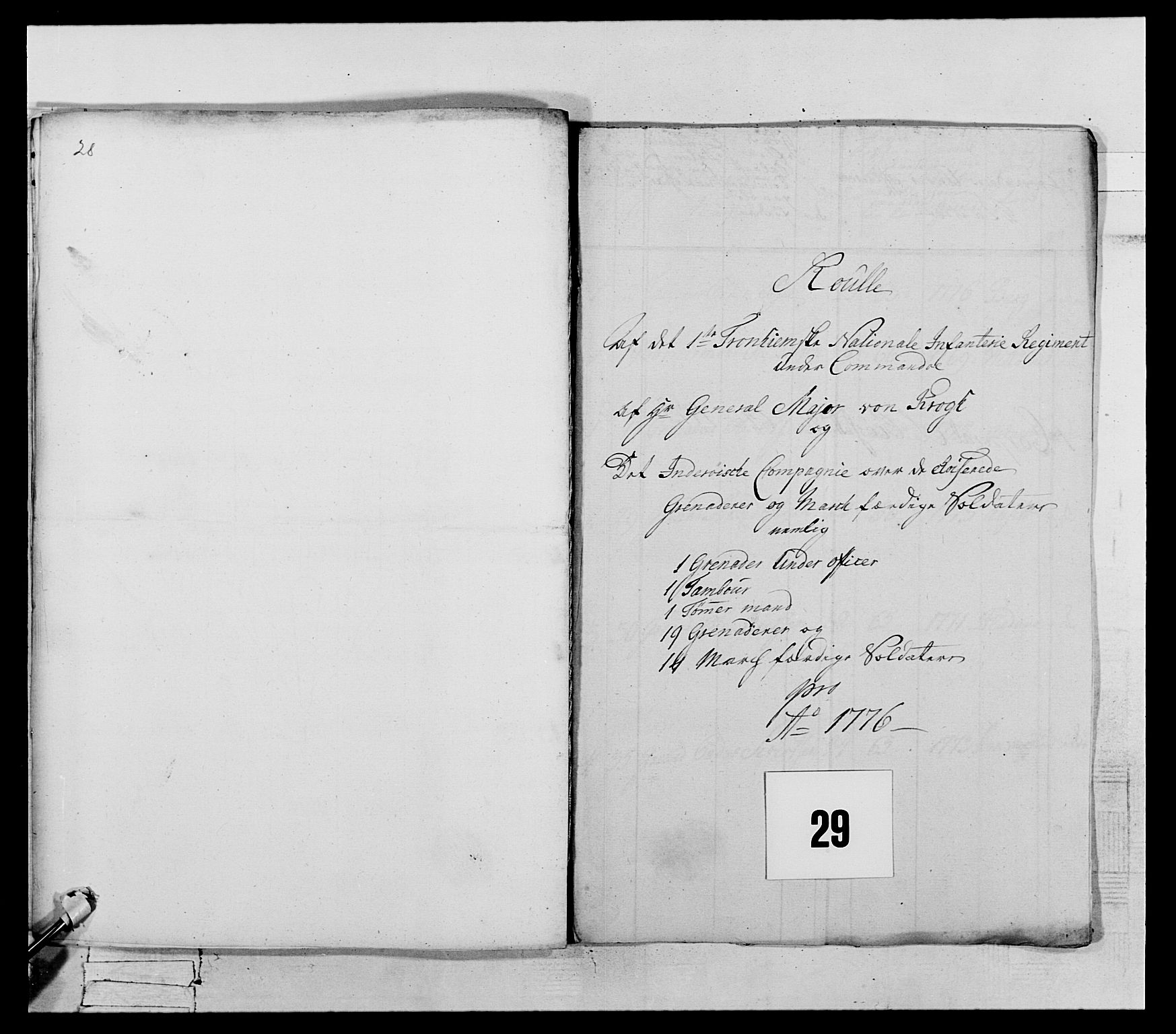 Generalitets- og kommissariatskollegiet, Det kongelige norske kommissariatskollegium, AV/RA-EA-5420/E/Eh/L0073: 1. Trondheimske nasjonale infanteriregiment, 1774-1779, p. 127