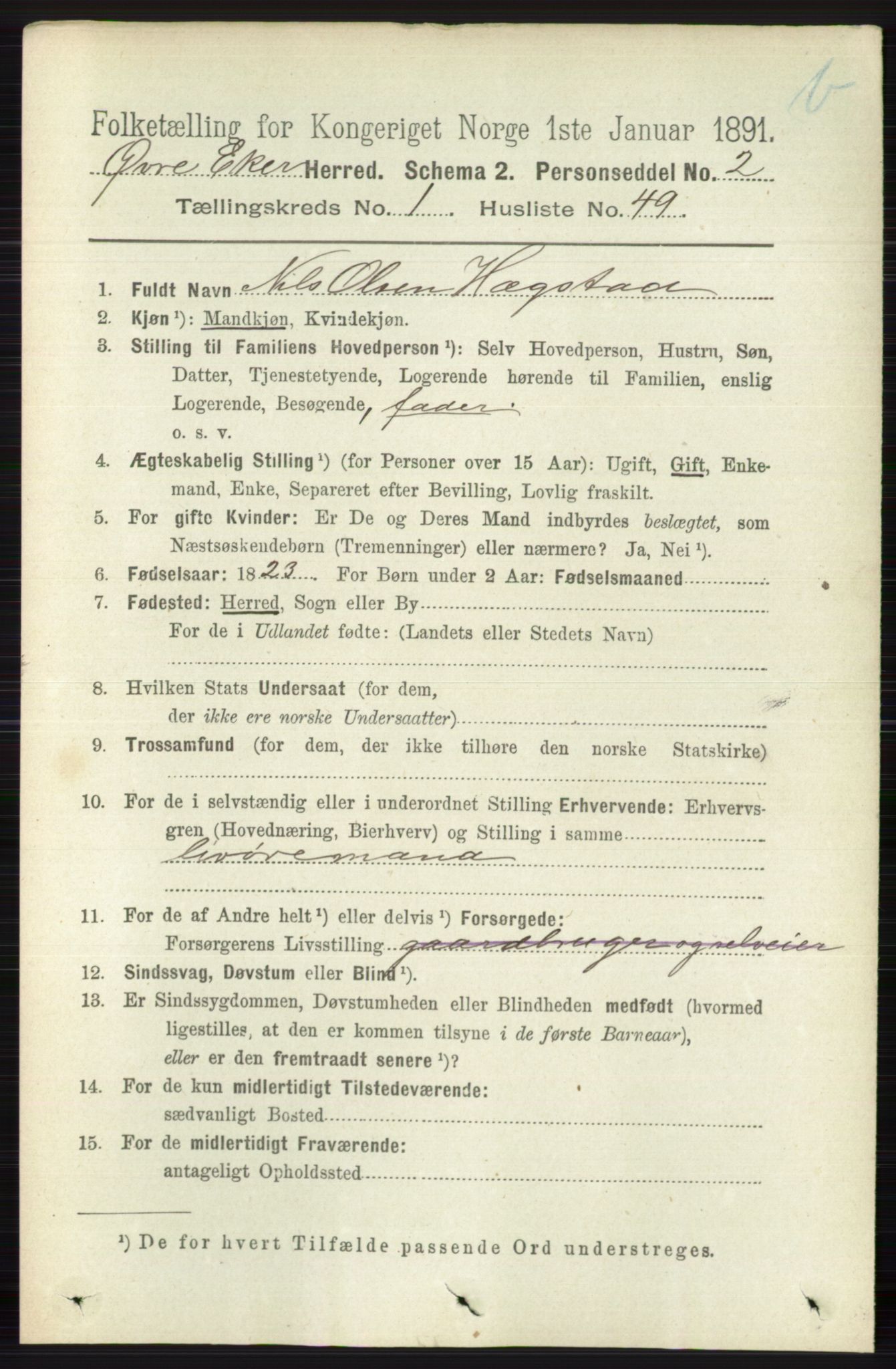 RA, 1891 census for 0624 Øvre Eiker, 1891, p. 8098