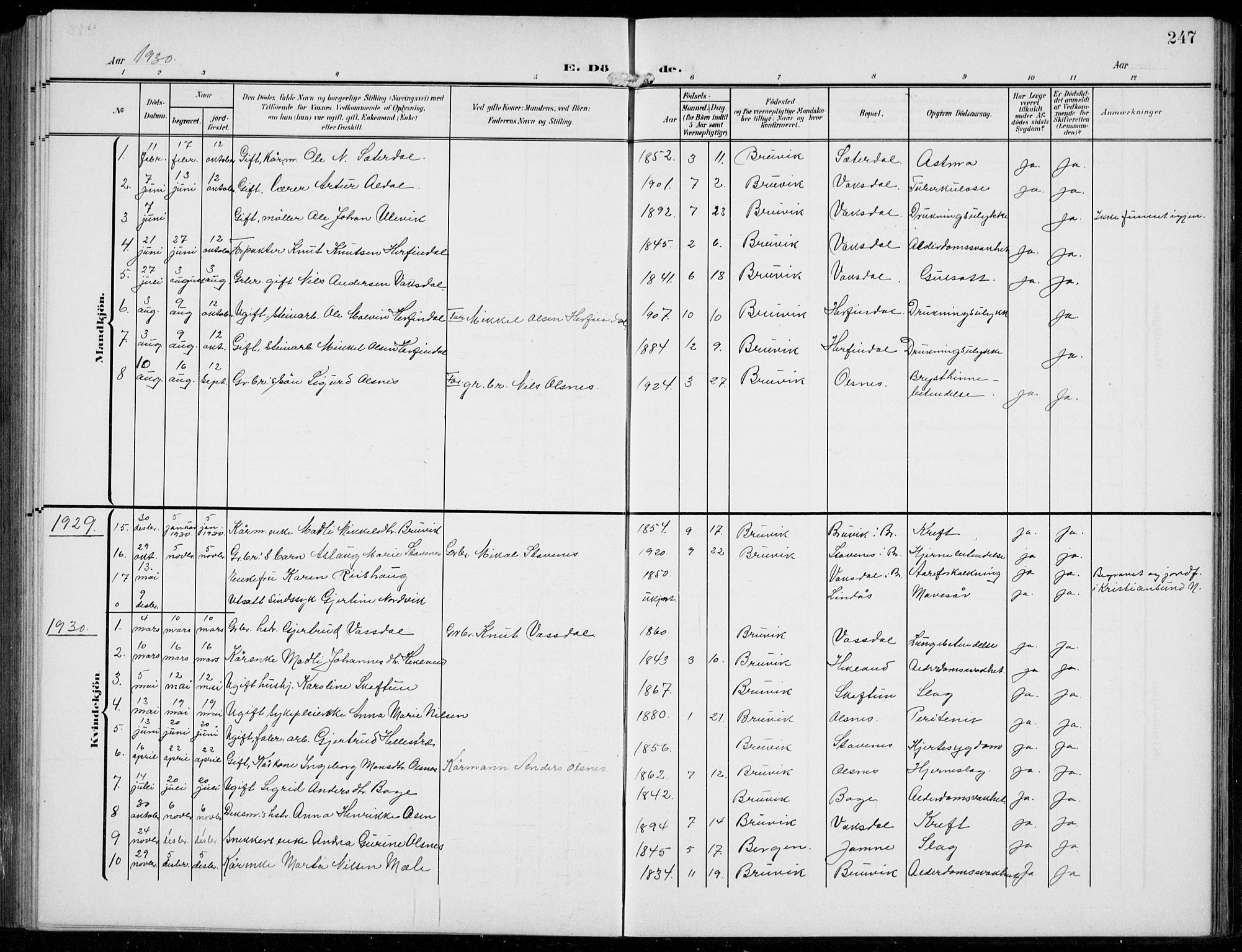 Bruvik Sokneprestembete, SAB/A-74701/H/Hab: Parish register (copy) no. A  4, 1908-1937, p. 247
