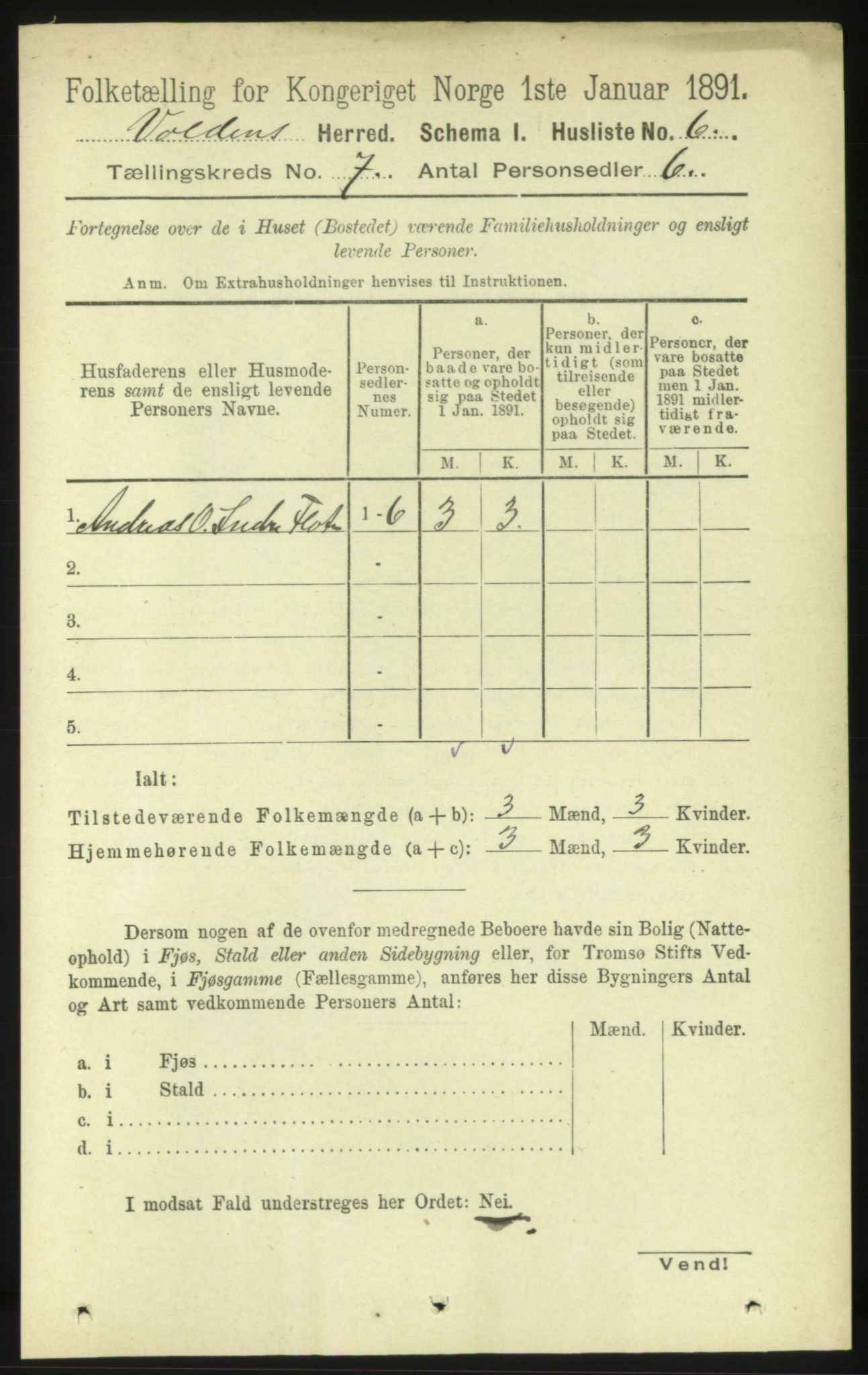 RA, 1891 census for 1519 Volda, 1891, p. 3289