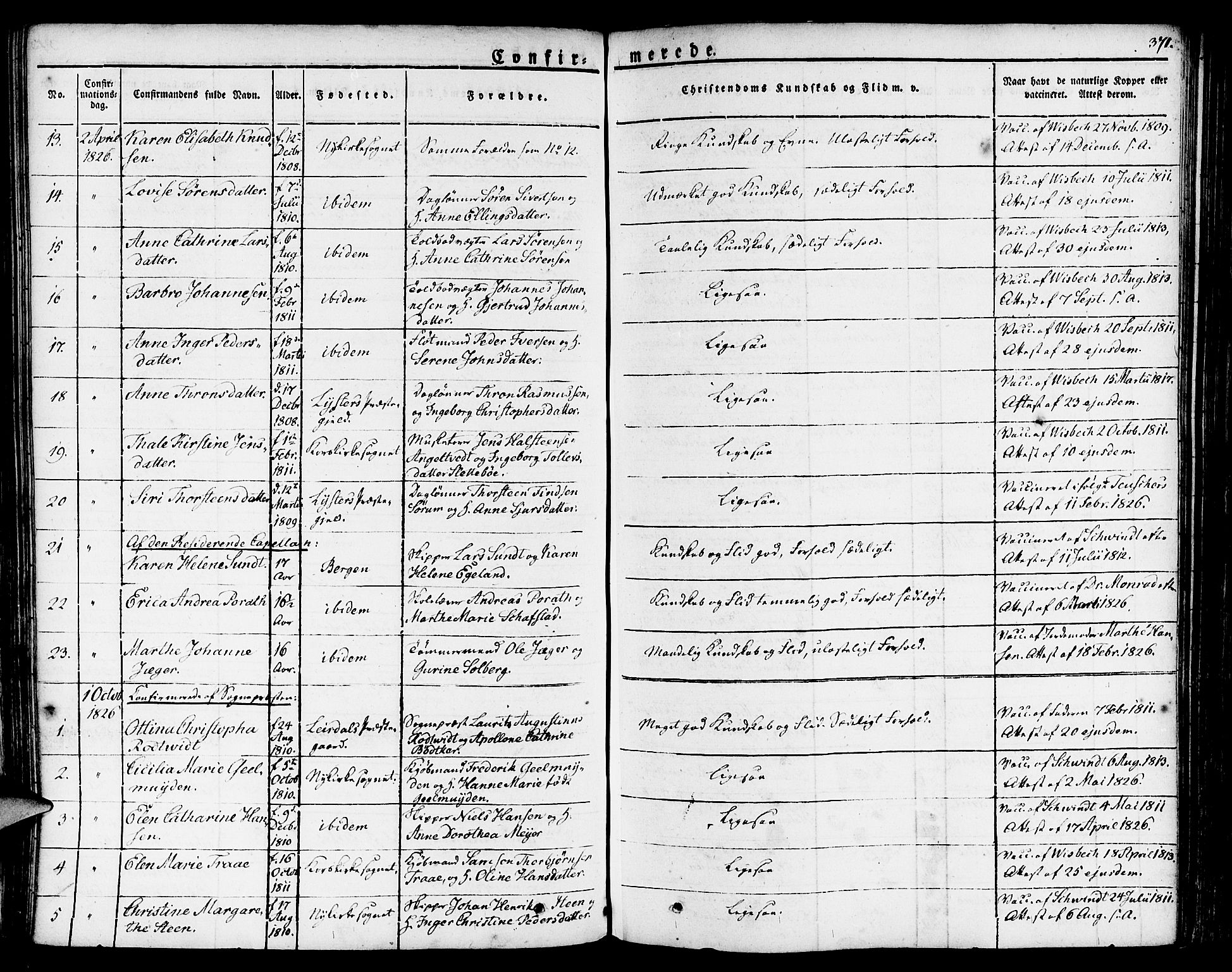 Nykirken Sokneprestembete, SAB/A-77101/H/Haa/L0012: Parish register (official) no. A 12, 1821-1844, p. 371