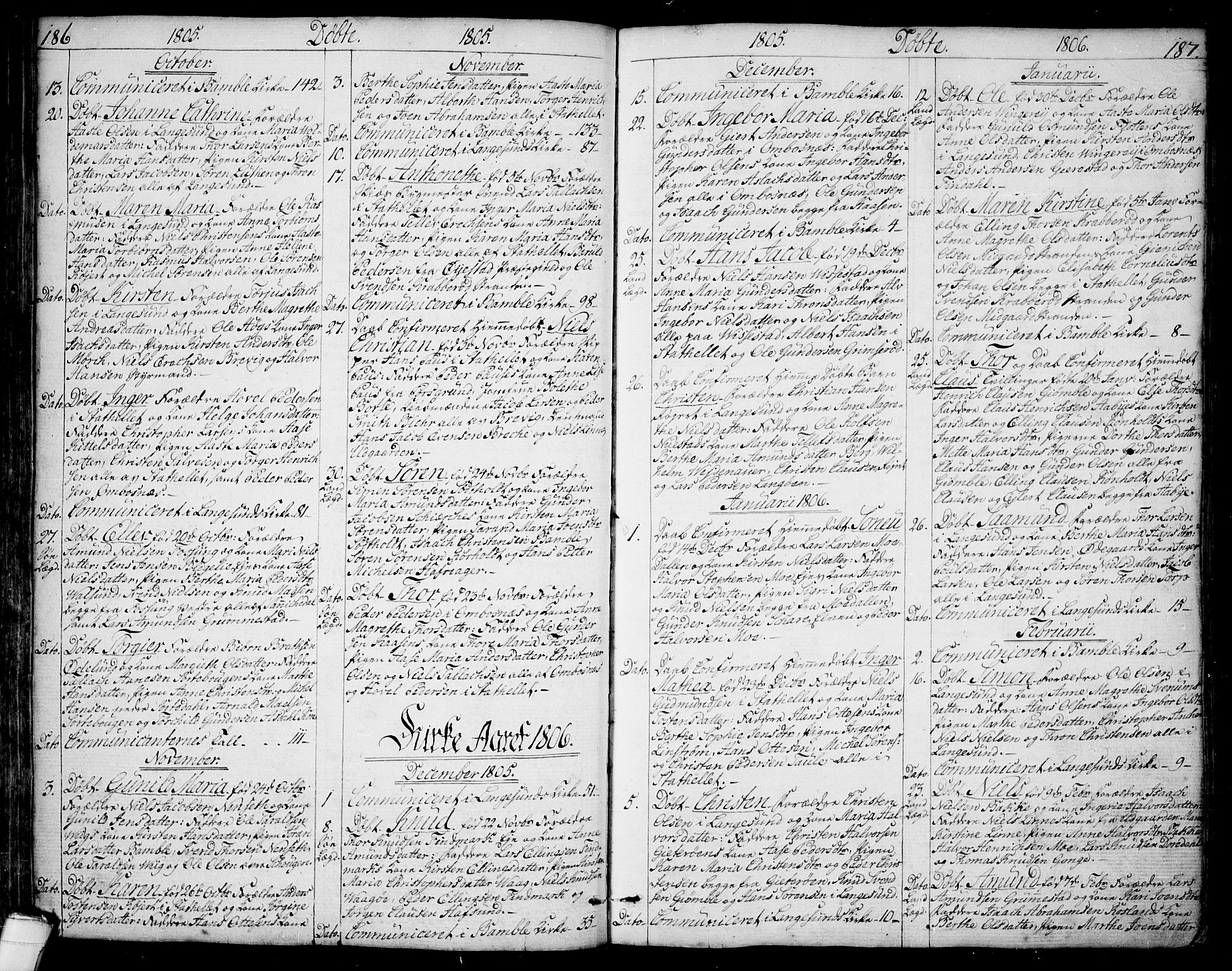 Bamble kirkebøker, SAKO/A-253/F/Fa/L0002: Parish register (official) no. I 2, 1775-1814, p. 186-187