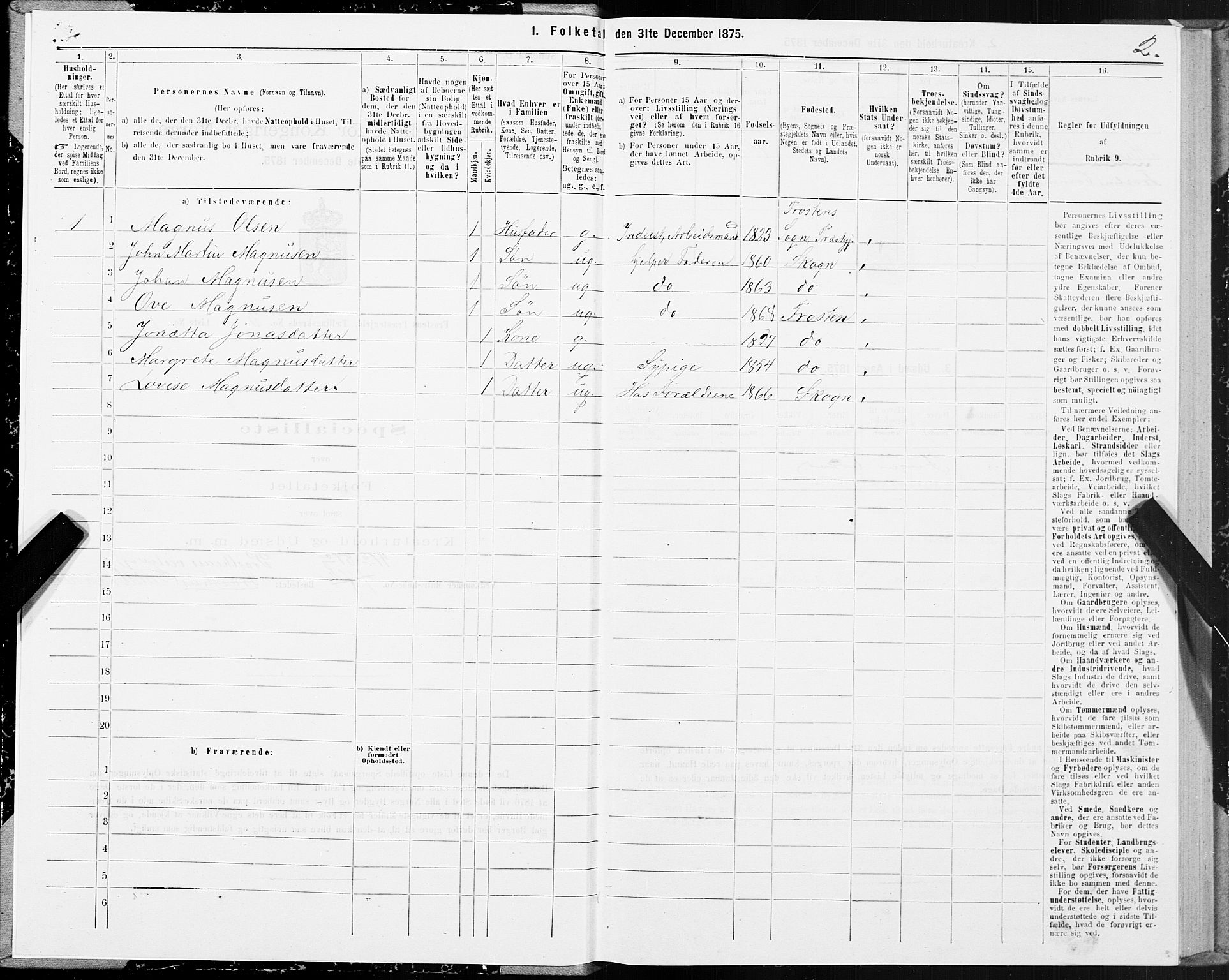 SAT, 1875 census for 1717P Frosta, 1875, p. 3002