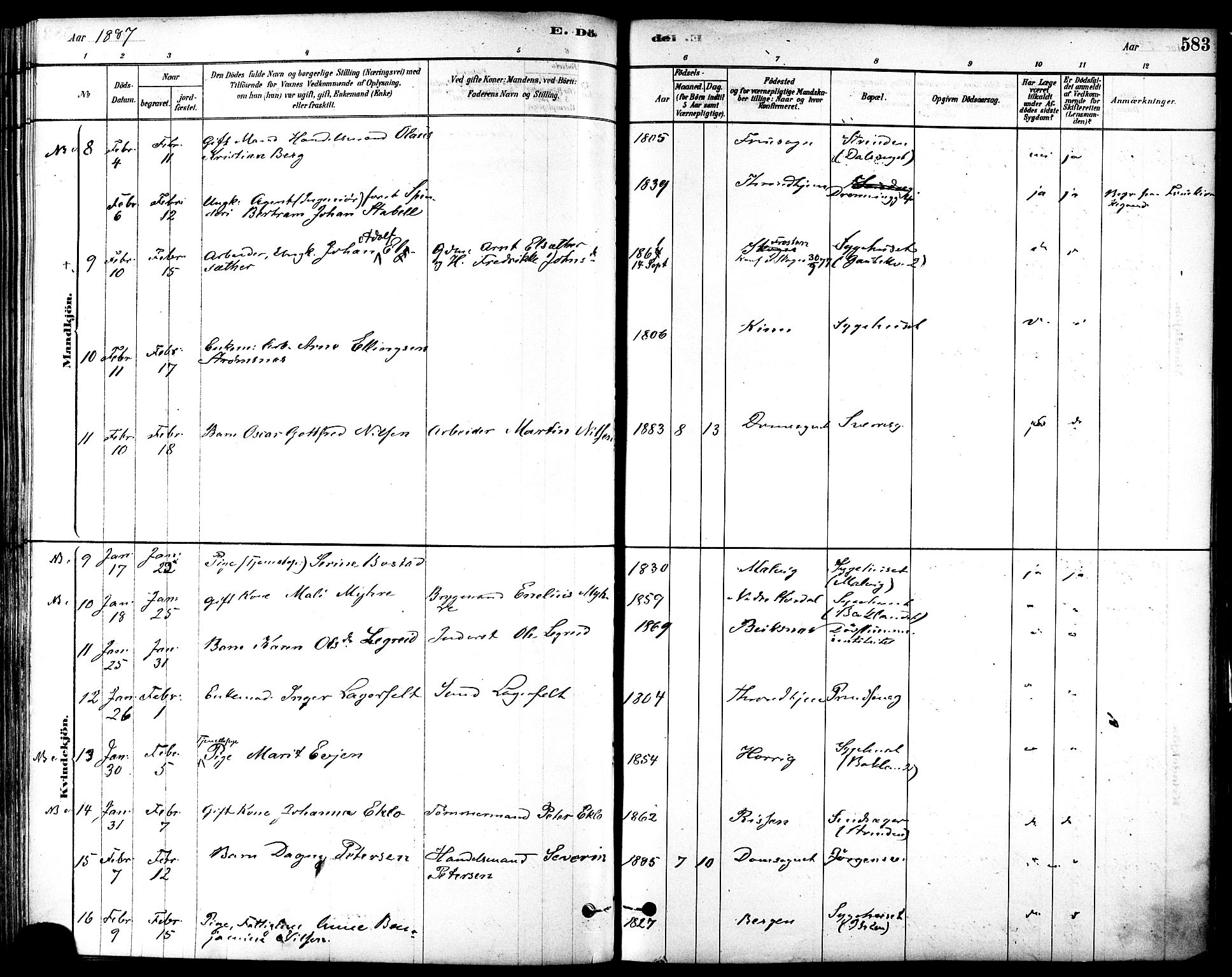 Ministerialprotokoller, klokkerbøker og fødselsregistre - Sør-Trøndelag, SAT/A-1456/601/L0058: Parish register (official) no. 601A26, 1877-1891, p. 583